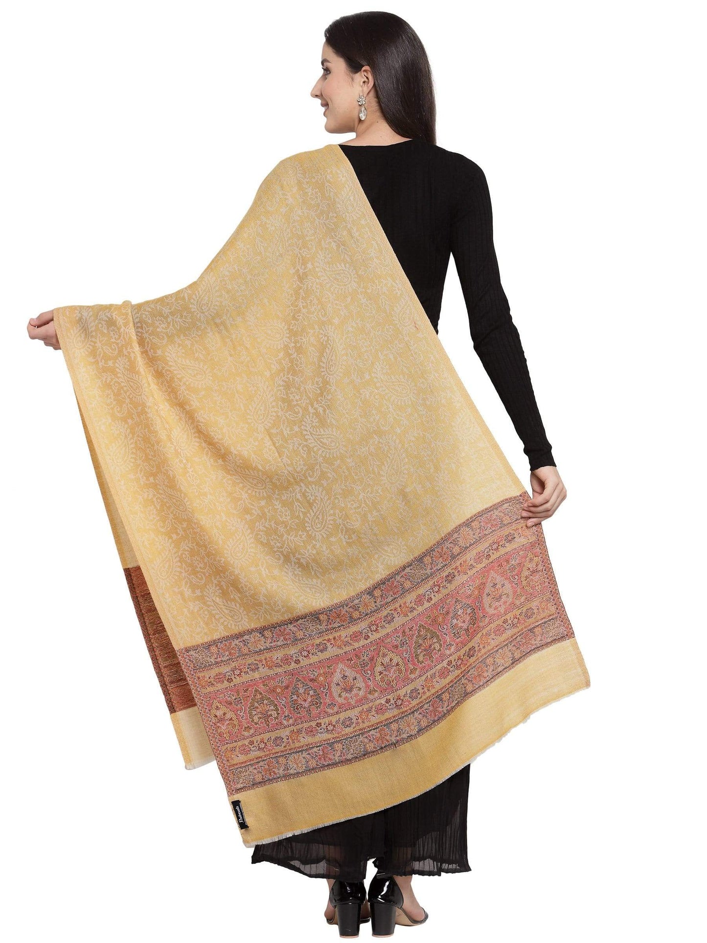 Pashtush India 70x200 Pashtush Womens Fine Wool Stole With Palla Weave, Soft, Warm and Light Weight