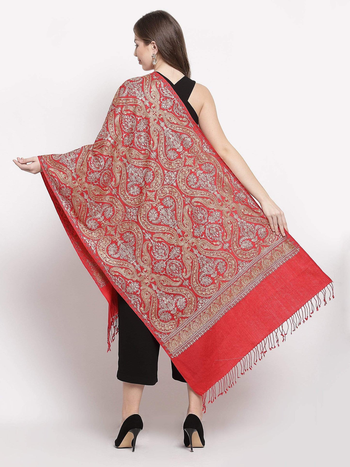 Pashtush India 70x200 Pashtush Womens Fine Woollen, Silky Thread Nalki Embroidery Stole