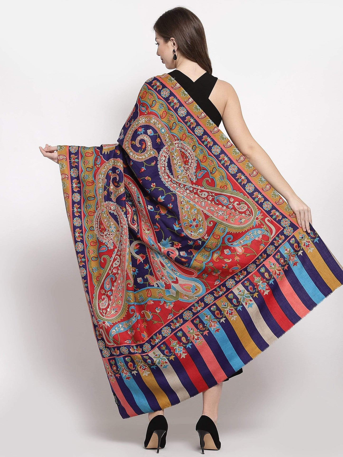 Pashtush India 114x228 Pashtush Womens Hand Embroidered Kalamkari Shawl, Fine Wool
