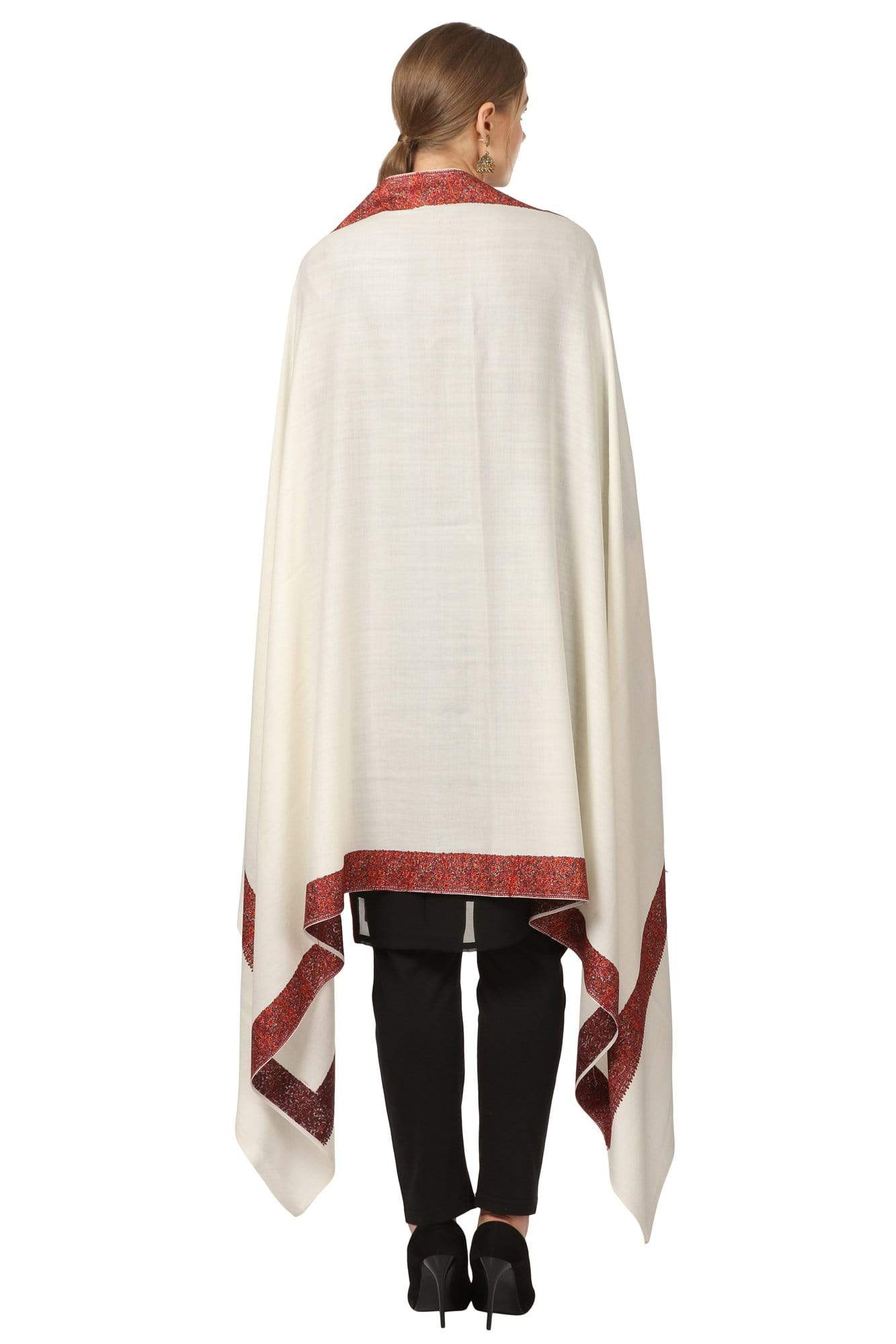 Pashtush India Shawl Pashtush Womens Kashmiri Hand Embroidery Shawl, 100% Pure Wool Shawls, Ivory