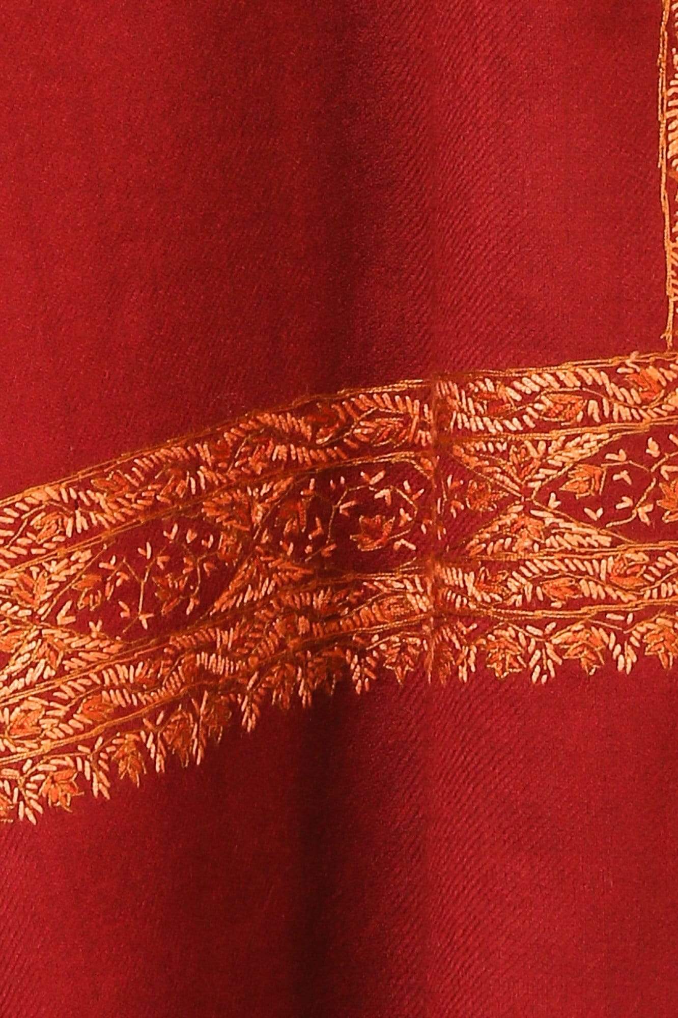 Pashtush India Shawl Pashtush Womens Kashmiri Hand Embroidery Shawl, Border Design With Fine Needlework, Pure Wool Shawls - Maroon