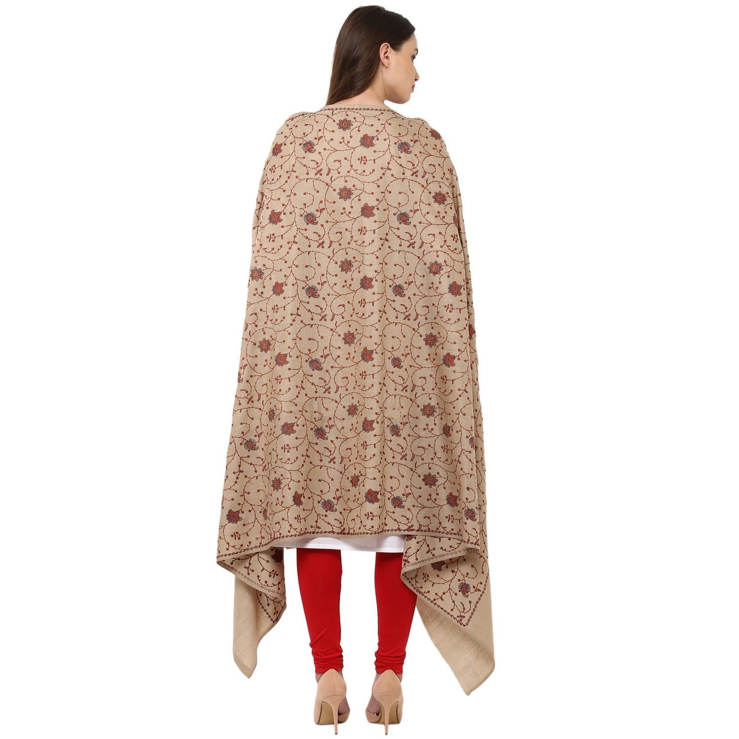 Pashtush India Shawl Pashtush Womens Kashmiri Jaal Embroidery Shawl in Light Beige
