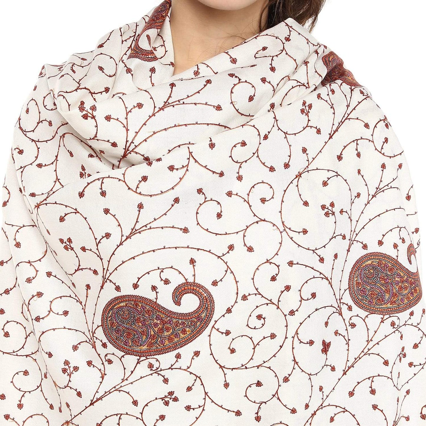 Pashtush India Shawl Pashtush Womens Kashmiri Jaal Embroidery Shawl in White