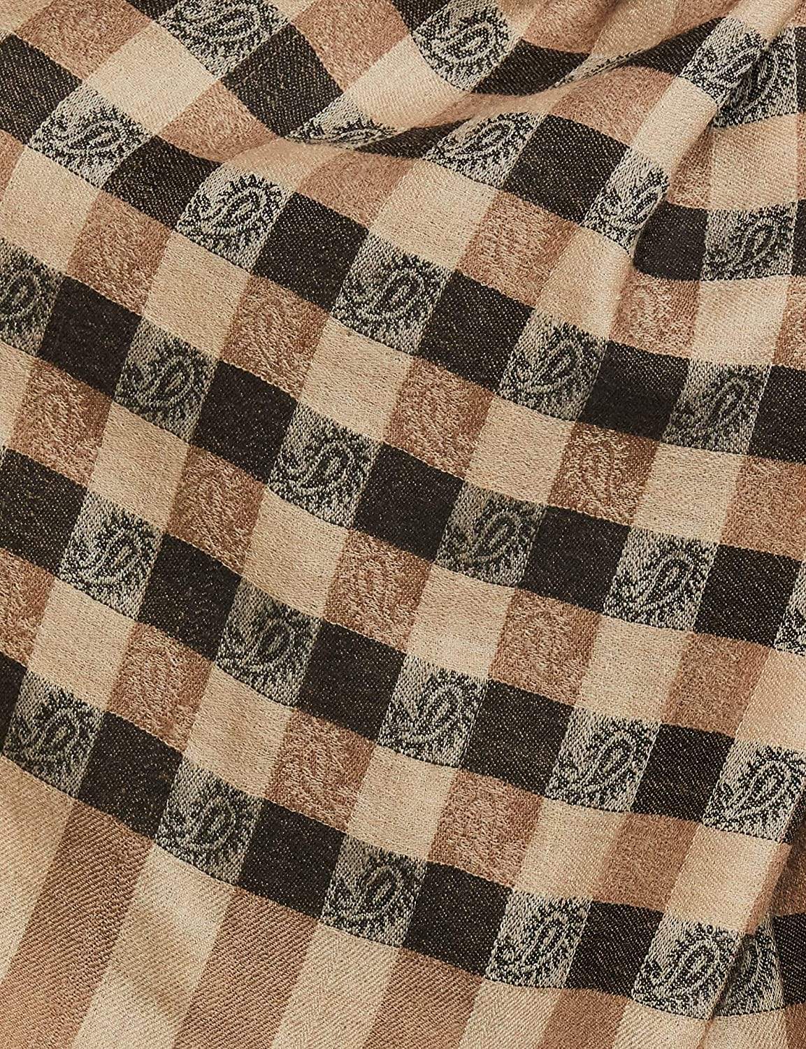 Pashtush India 70x200 Pashtush Womens Luxury Wool Checkered Scarf, Reversible, Extra-Fine, Black and Beige