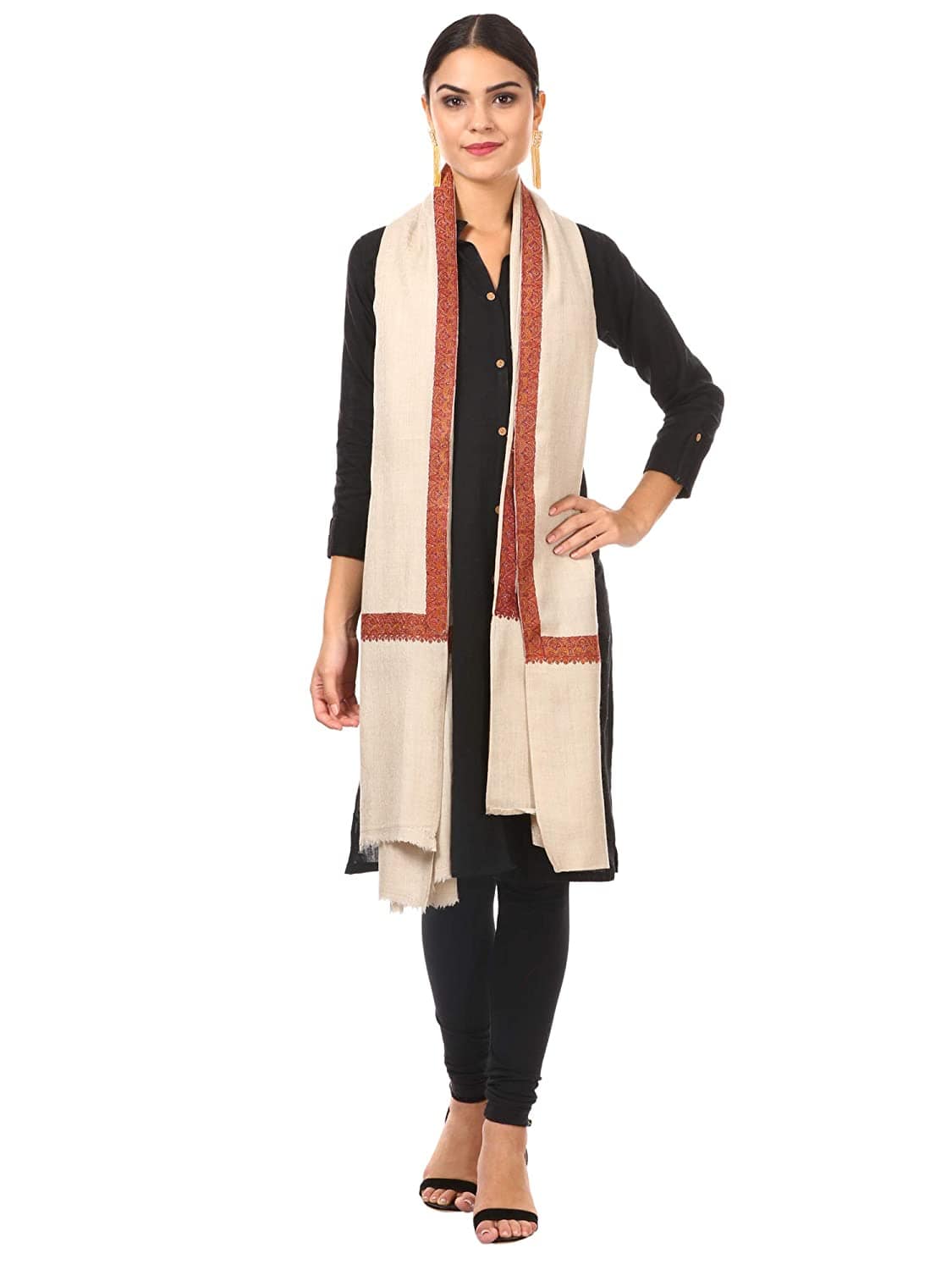 Pashtush India Shawl Pashtush Womens Neemdaur Shawl, Sozni Kashmiri Embroidery with Intricate needlework, Wedding Collection Pashmina Shawls (Maroon)