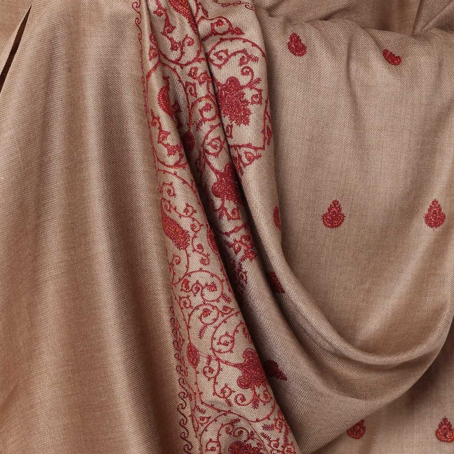Pashtush India Shawl Pashtush Womens Palla Booti Embroidery Wool Shawl - Dark beige
