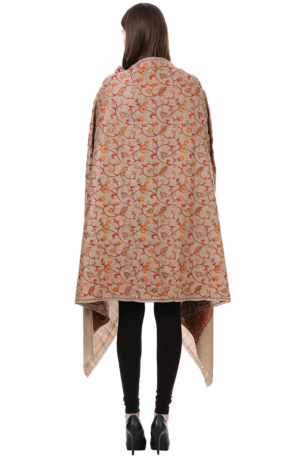 Pashtush India 100x200 Pashtush Womens Papier Machè Embroidery Jaal Shawl - Dusk