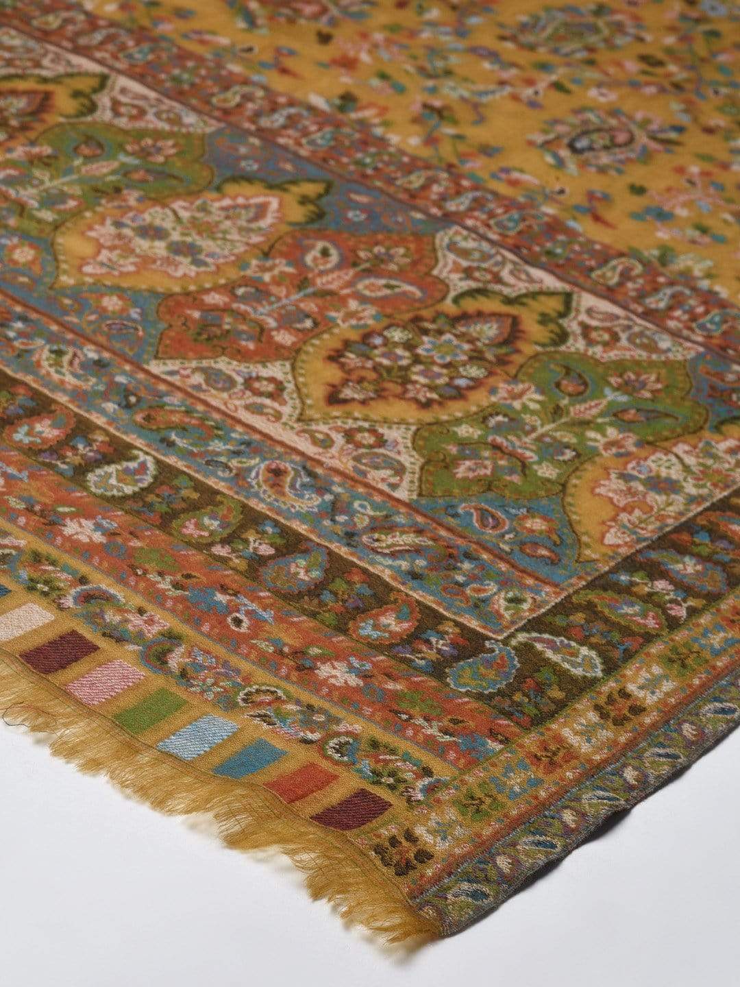 Pashtush India 100x200 Pashtush Women Yellow Green Pure Wool Woven Design Kaani Shawl