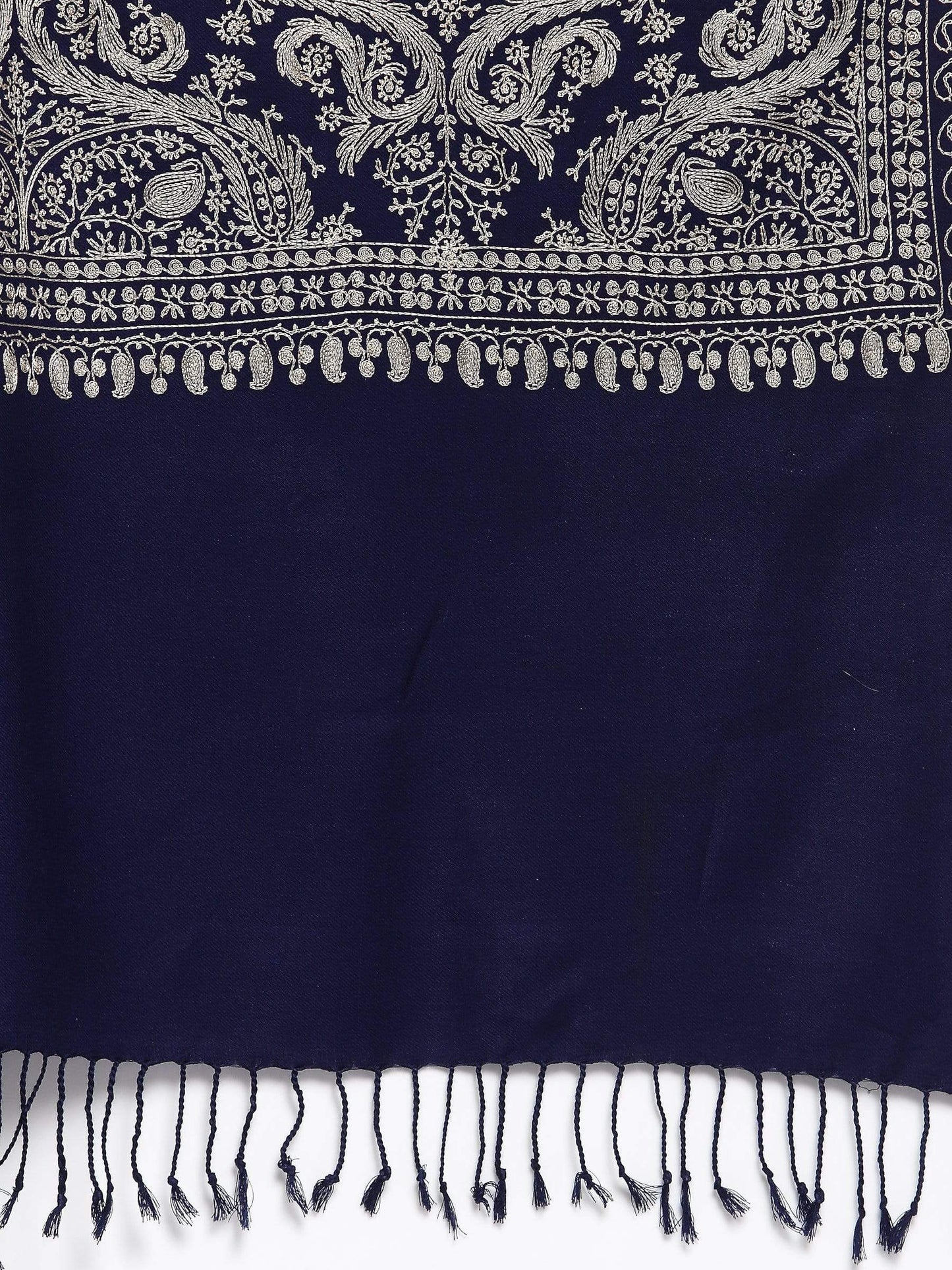 Pashtush India 70x200 Pashtush Womens Silk-Pashmina Wool, Nalki Embroidery Needlework Stole Midnight Blue