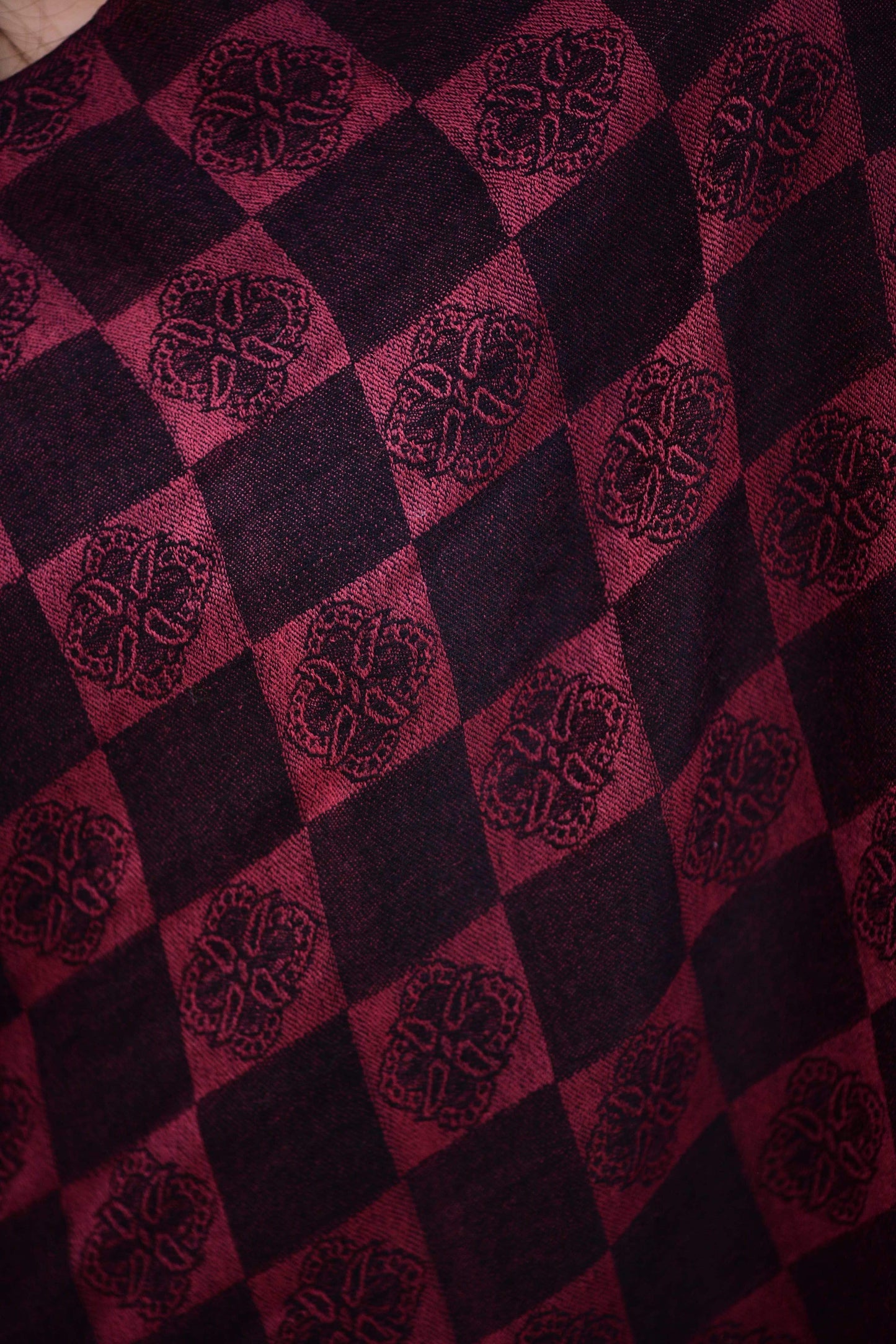 Pashtush Store Stole Pashtush Womens Soft Wool Scarf, Checkered Weave, Black and Maroon