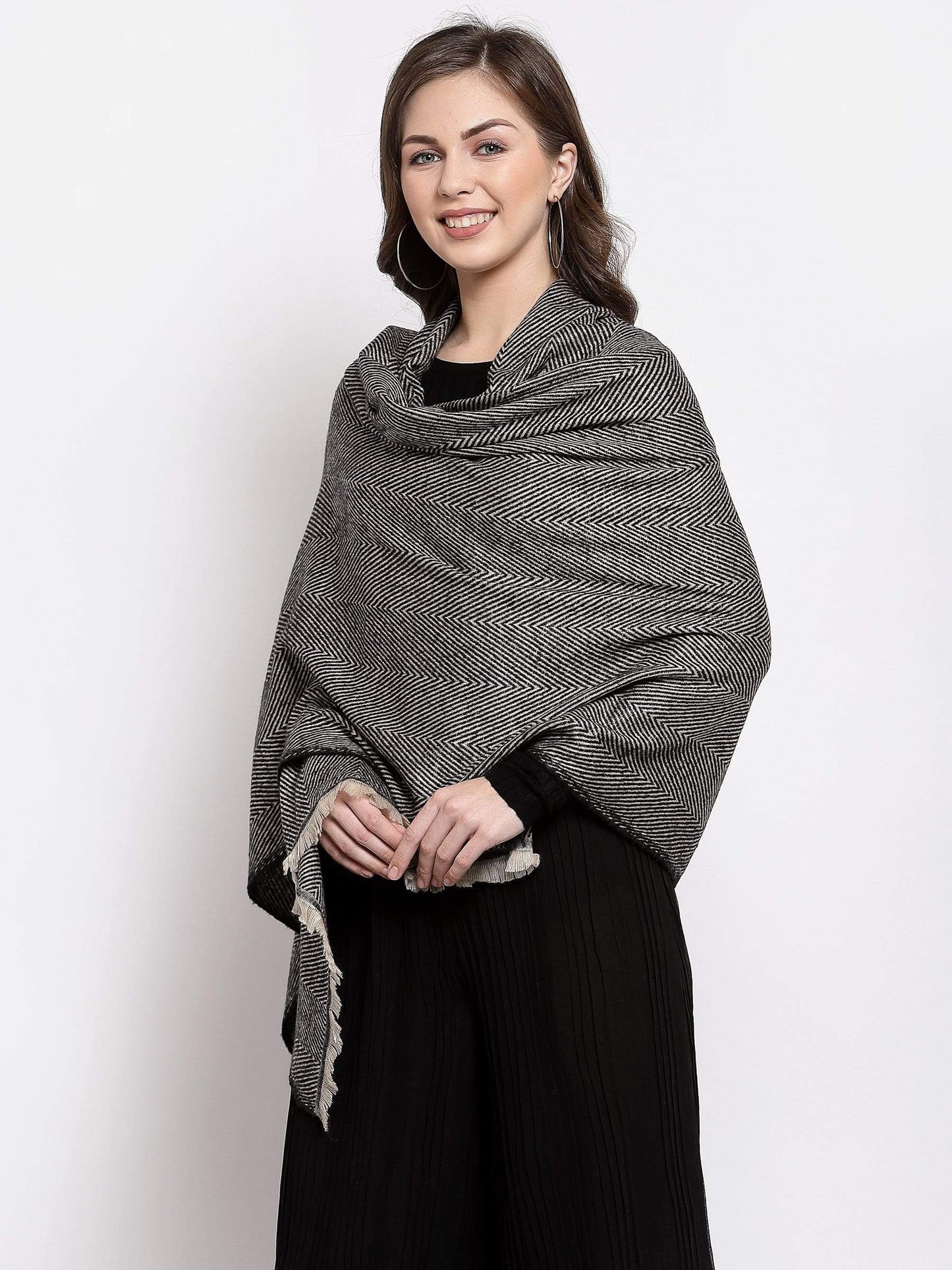 Pashtush India 70x200 Pashtush Womens Thick and Warm Woollen Scarf, Oversized, Smoked Grey