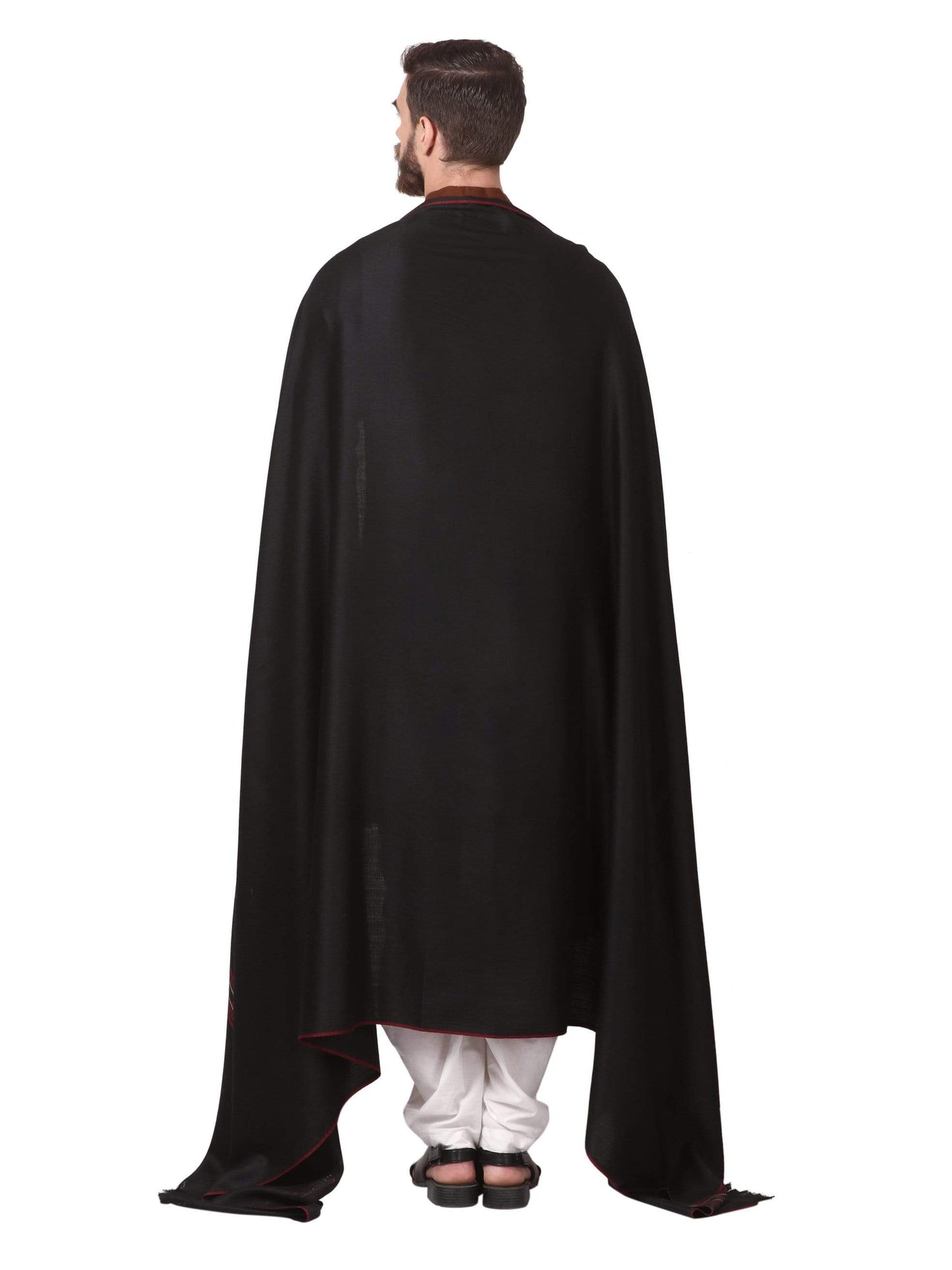 Pashtush India 100x200 Pashtush Woven Kullu Design Mens full size Shawl in extra fine wool - Black