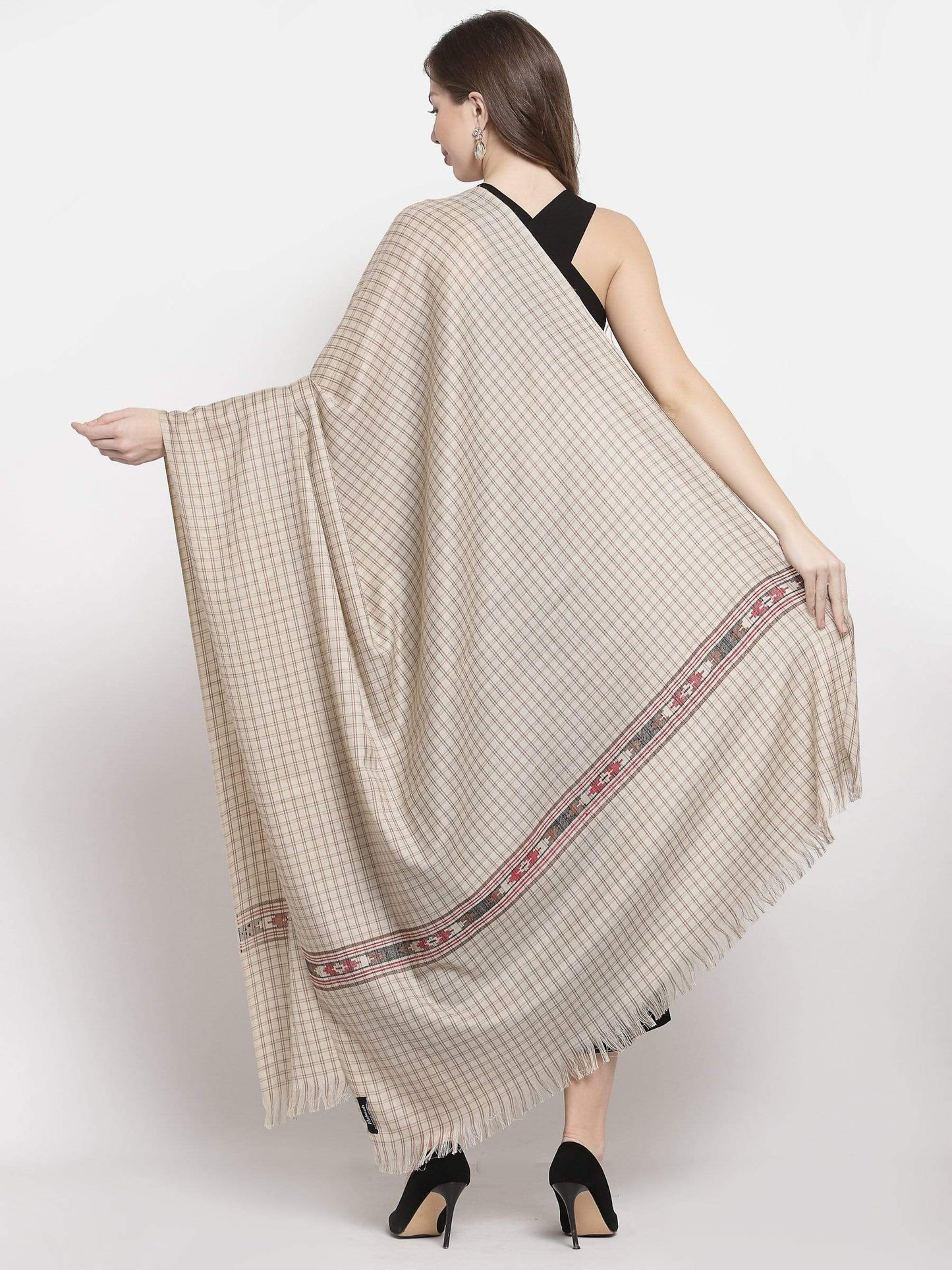 Pashtush India 127x254 Pashtush Woven Kullu Design Women's Full Size Shawl In Extra Fine Wool - Taupe