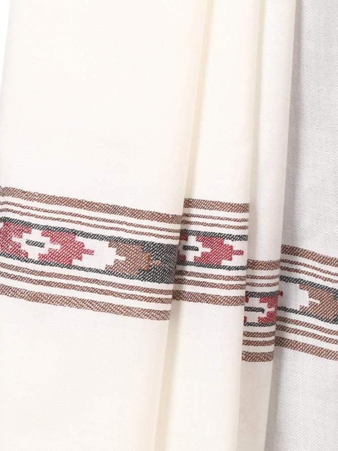 Pashtush India 127x254 Pashutsh Mens Woven Kullu Design Shawl, Fine Wool, Ivory