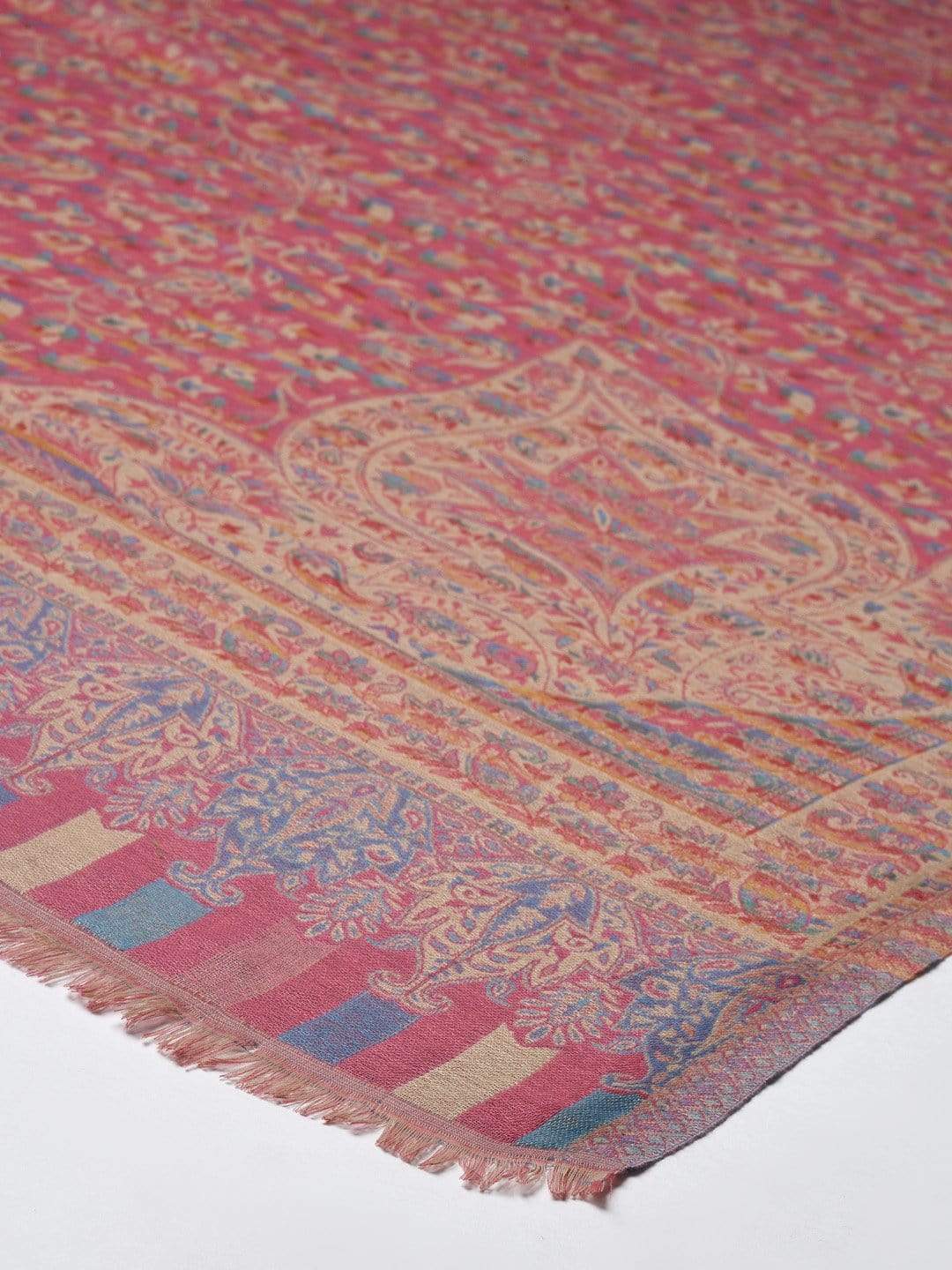 Pashtush India 100x200 Pashutsh Women Pink Cream-Coloured Woven Design Jamawar Shawl