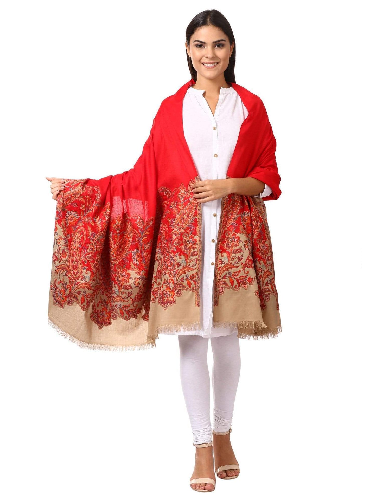 Pashtush India 100x200 Women's Kashmiri Jacquard Palla Shawl, Soft Faux Pashmina - Red