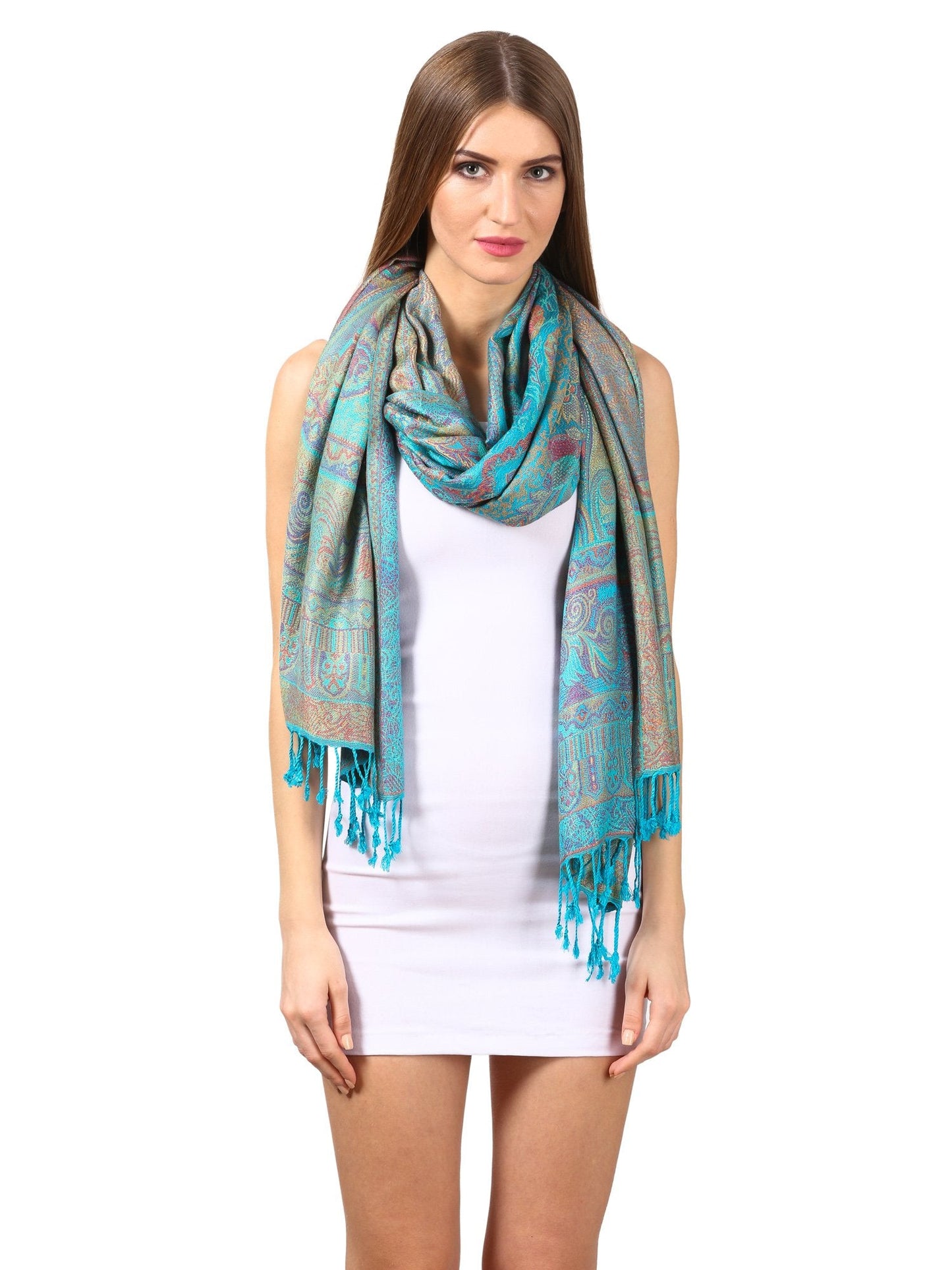 Pashtush Shawl Store Stole Womens Fine Bamboo Jacquard Scarf, Reversible, Multicoloured