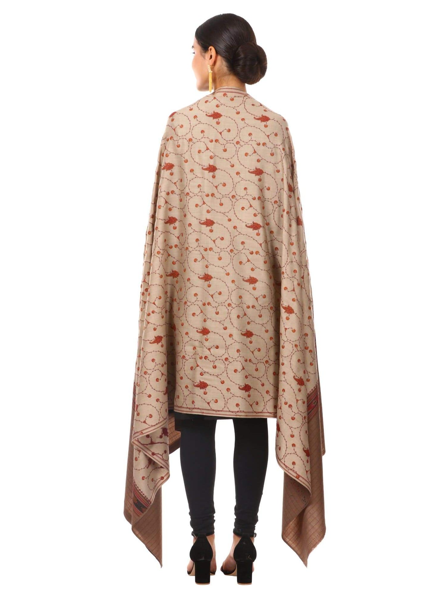 Pashtush Shawl Store Shawl Womens Kullu Palla, Kashmiri Embroidery Shawl -Coffee
