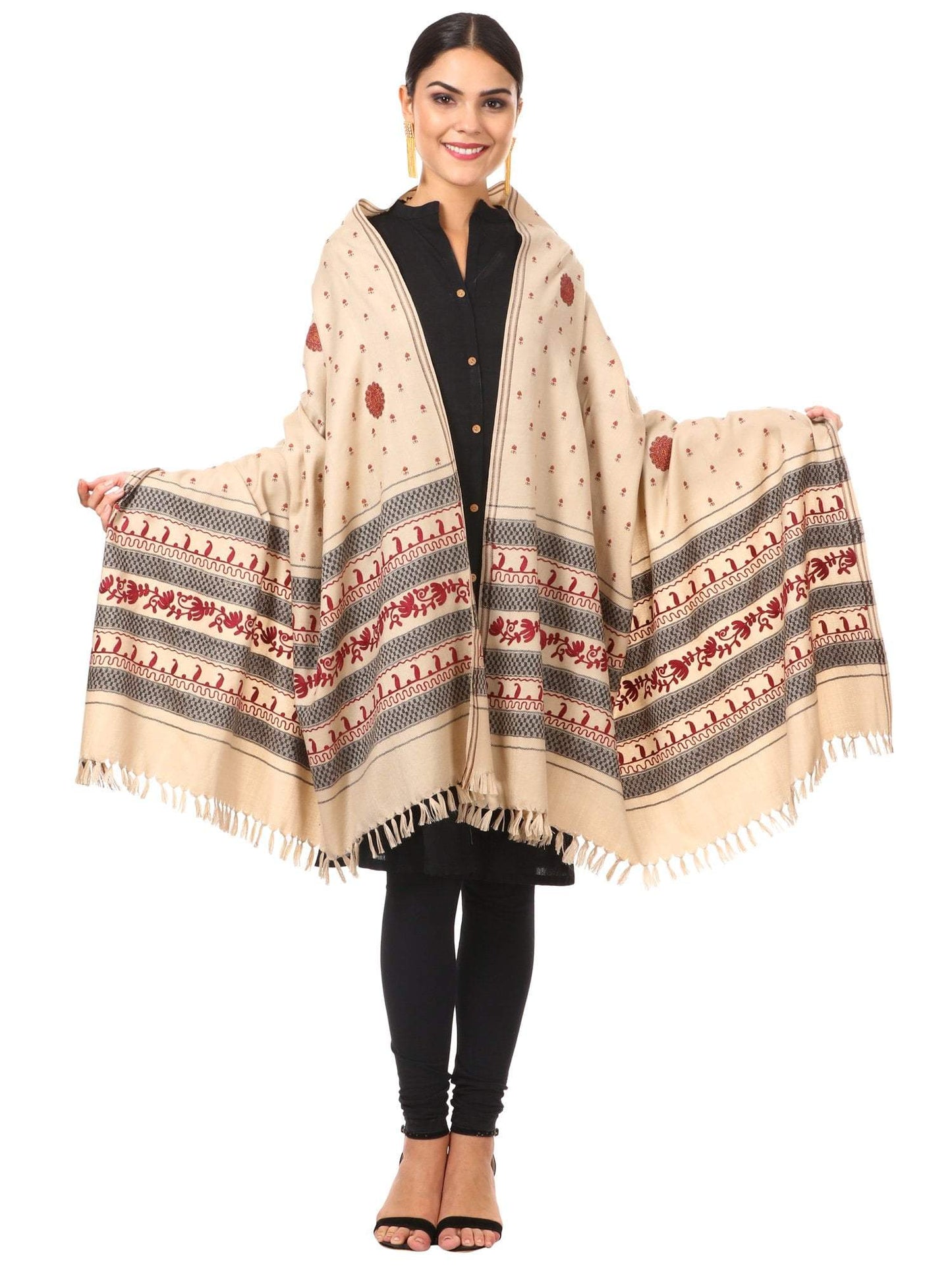 Pashtush Shawl Store Shawl Womens Wool Shawl - Thick Fabric, Kashmiri Embroidery Design