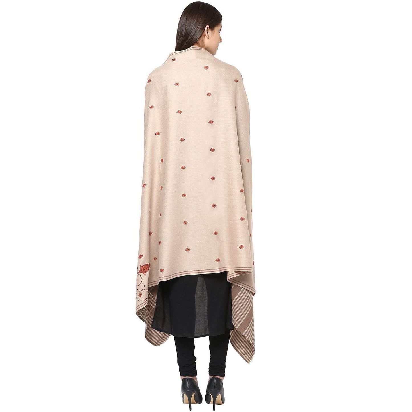 Pashtush Store Pashtush Women's Embroidered Wool Shawl beige with check palla