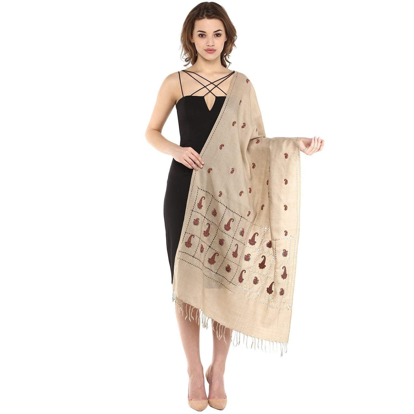 Pashtush Store Pashtush Womens Pashmina Embroidery Stole, Pure Wool, With Delicate Beading Work