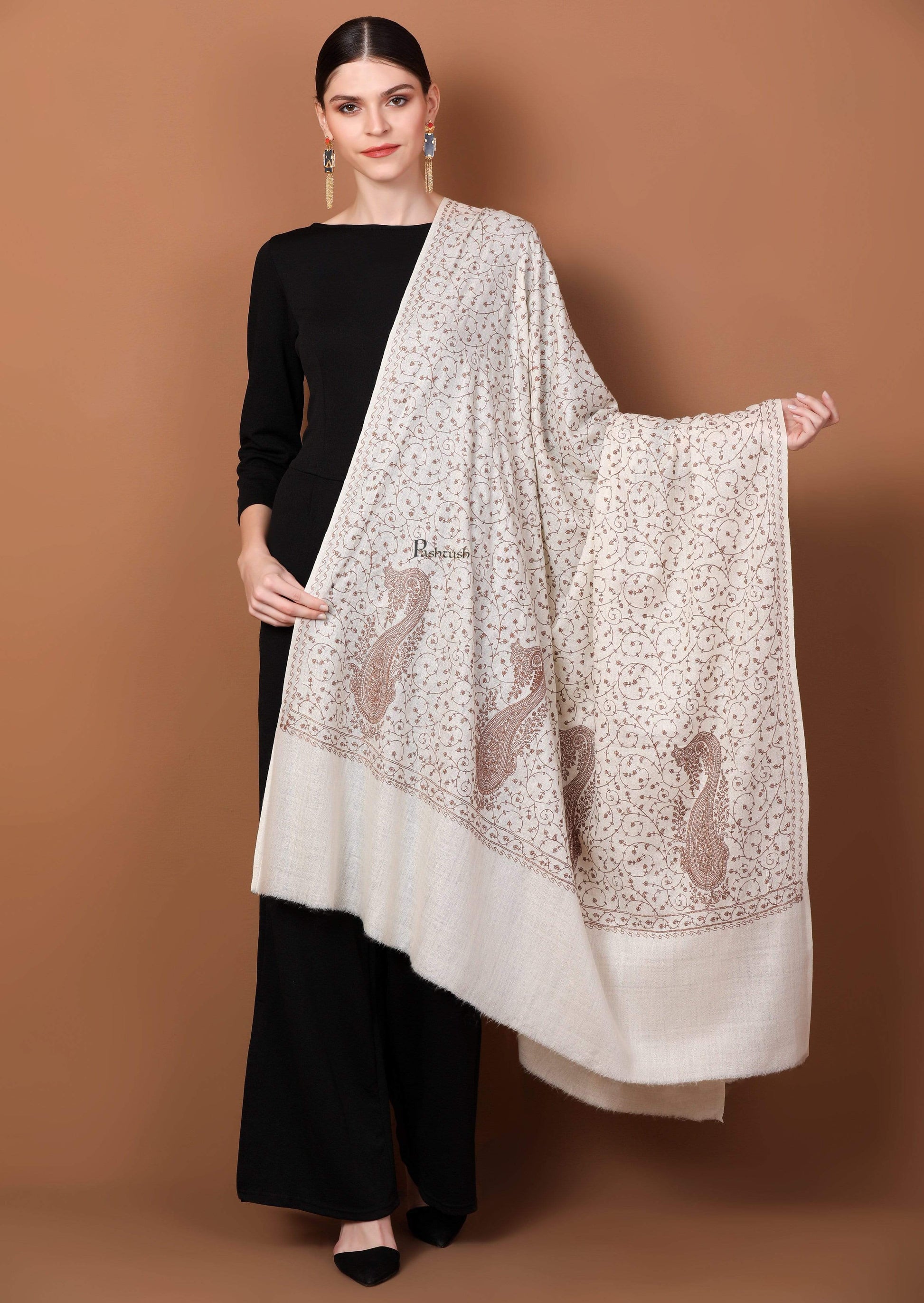 Pashtush Store Shawl Pashtush Womens Shawl with Tone on Tone Embroidery, Soft, Warm, Light Weight Fine Wool