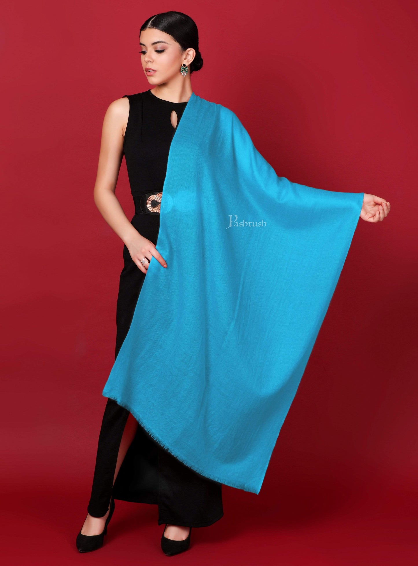 Pashtush India 70x200 Pashtush Womens Softest Rich Cashmere Scarf, With Diamond Weave, Carolina Blue