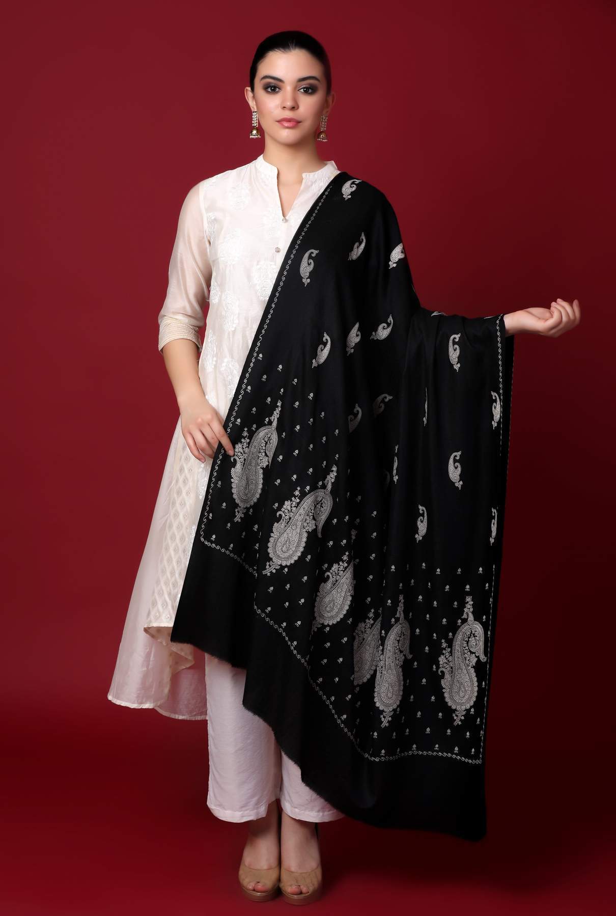 Pashtush Womens Shawl with Tone on Tone Embroidery, Soft and Warm, Light Weight