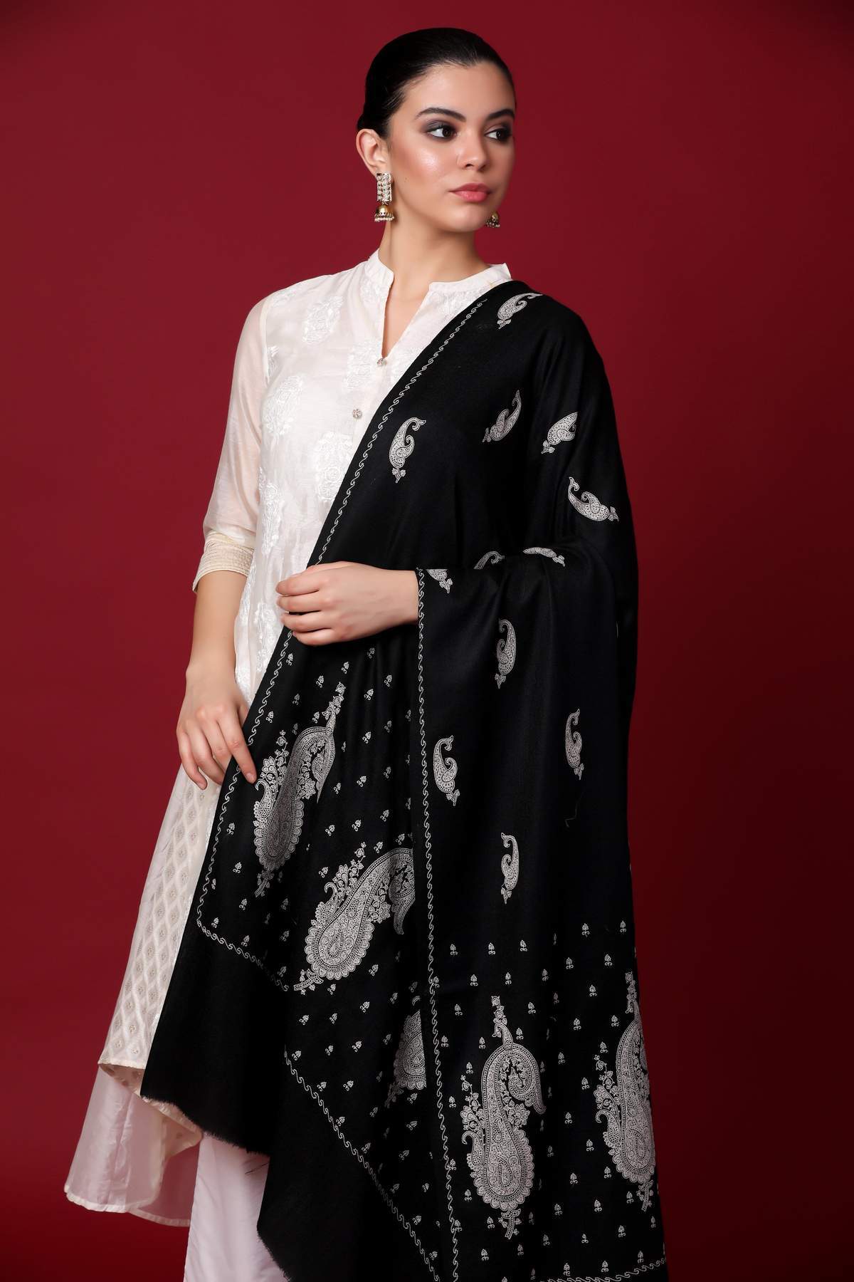 Pashtush Womens Shawl with Tone on Tone Embroidery, Soft and Warm, Light Weight