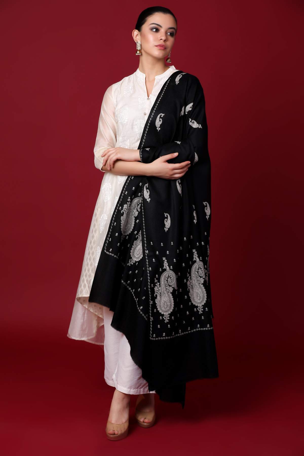 Pashtush Womens Shawl with Tone on Tone Embroidery, Soft and Warm, Light Weight