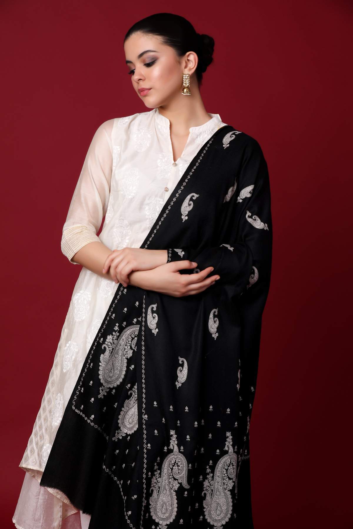 Pashtush Womens Shawl with Tone on Tone Embroidery, Soft and Warm, Light Weight