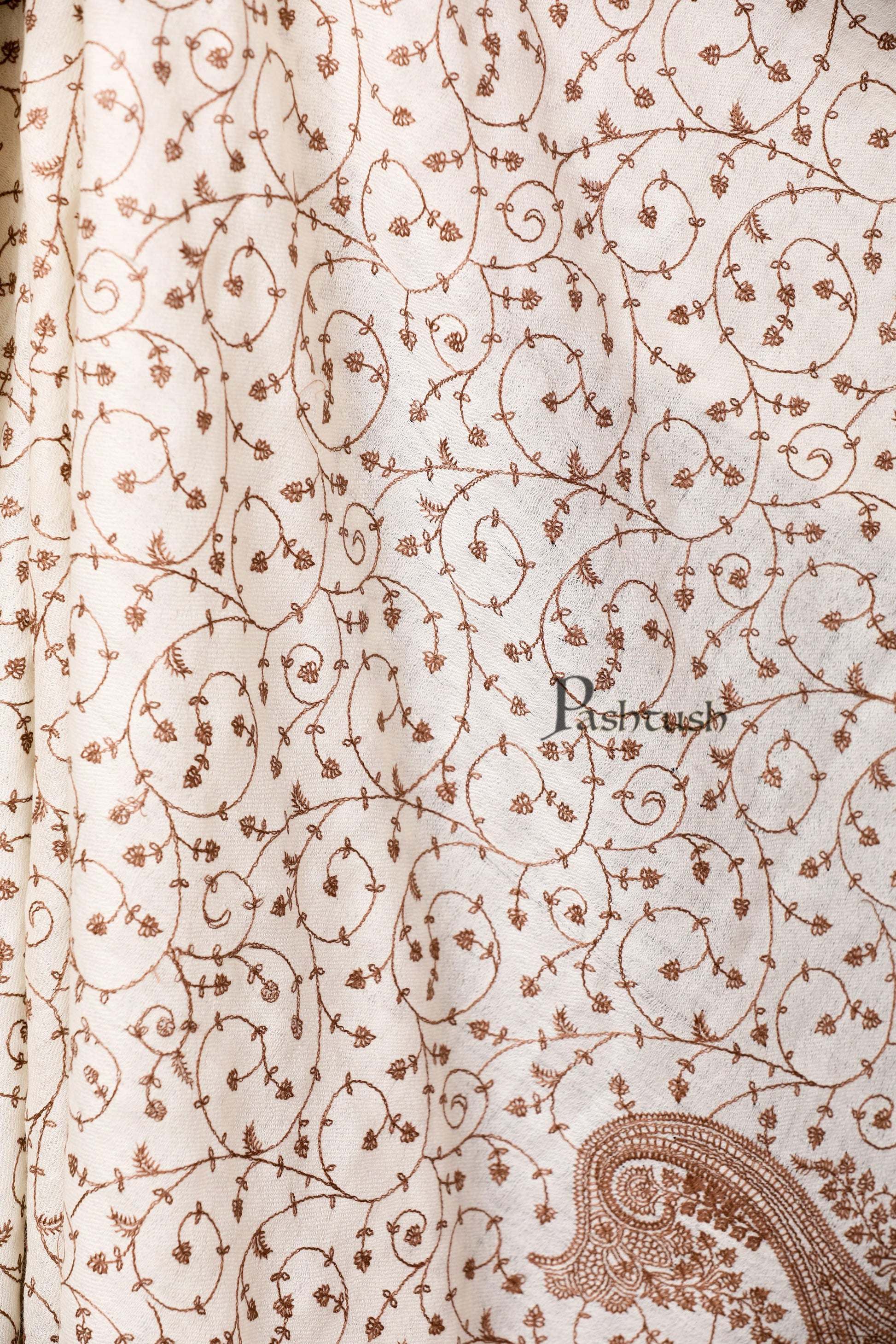 Pashtush Store Shawl Pashtush Womens Shawl with Tone on Tone Embroidery, Soft, Warm, Light Weight Fine Wool