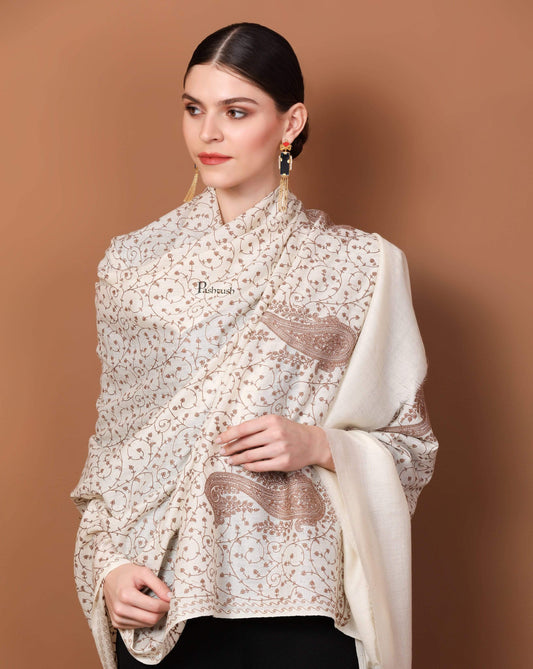 Pashtush Store Shawl Pashtush Womens Shawl with Tone on Tone Embroidery, Soft, Warm, Light Weight Fine Wool