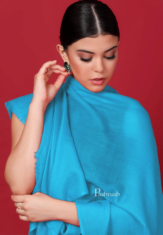 Pashtush India 70x200 Pashtush Womens Softest Rich Cashmere Scarf, With Diamond Weave, Carolina Blue