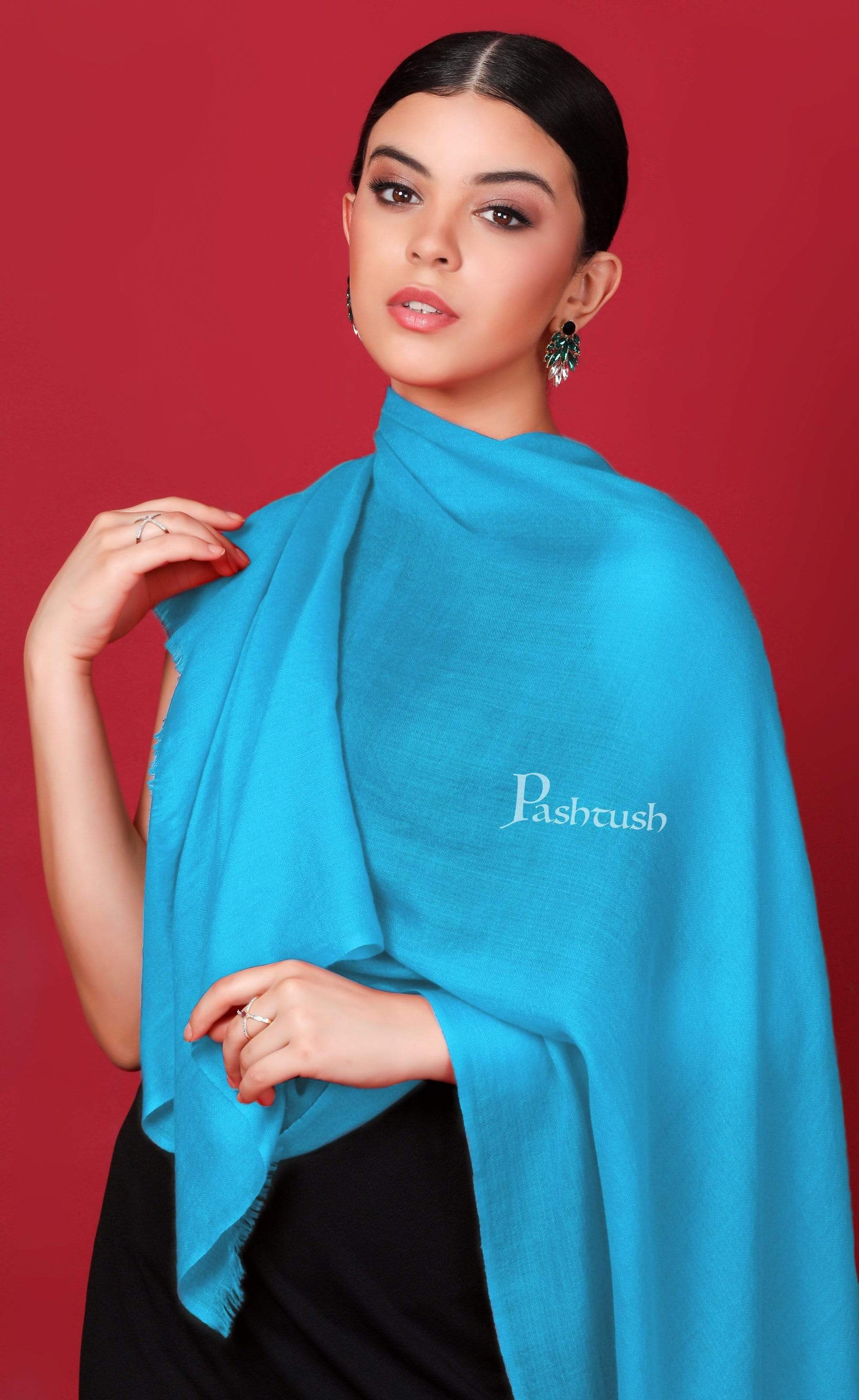 Pashtush India 70x200 Pashtush Womens Softest Rich Cashmere Scarf, With Diamond Weave, Carolina Blue