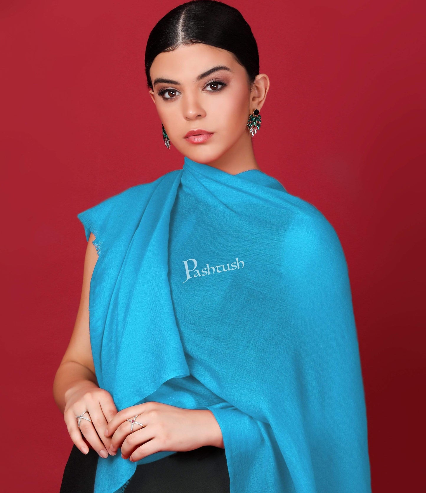 Pashtush India 70x200 Pashtush Womens Softest Rich Cashmere Scarf, With Diamond Weave, Carolina Blue