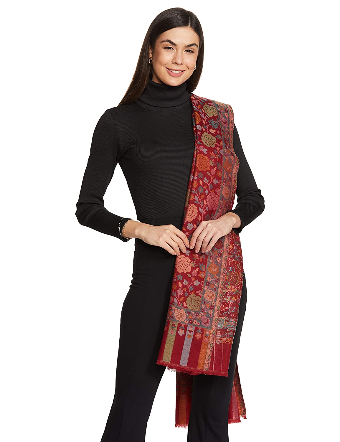 Pashtush India 70x200 Pashtush Women's Kaani Design, Soft Bamboo Scarf, Casual Stoles, Gulaabdar Red