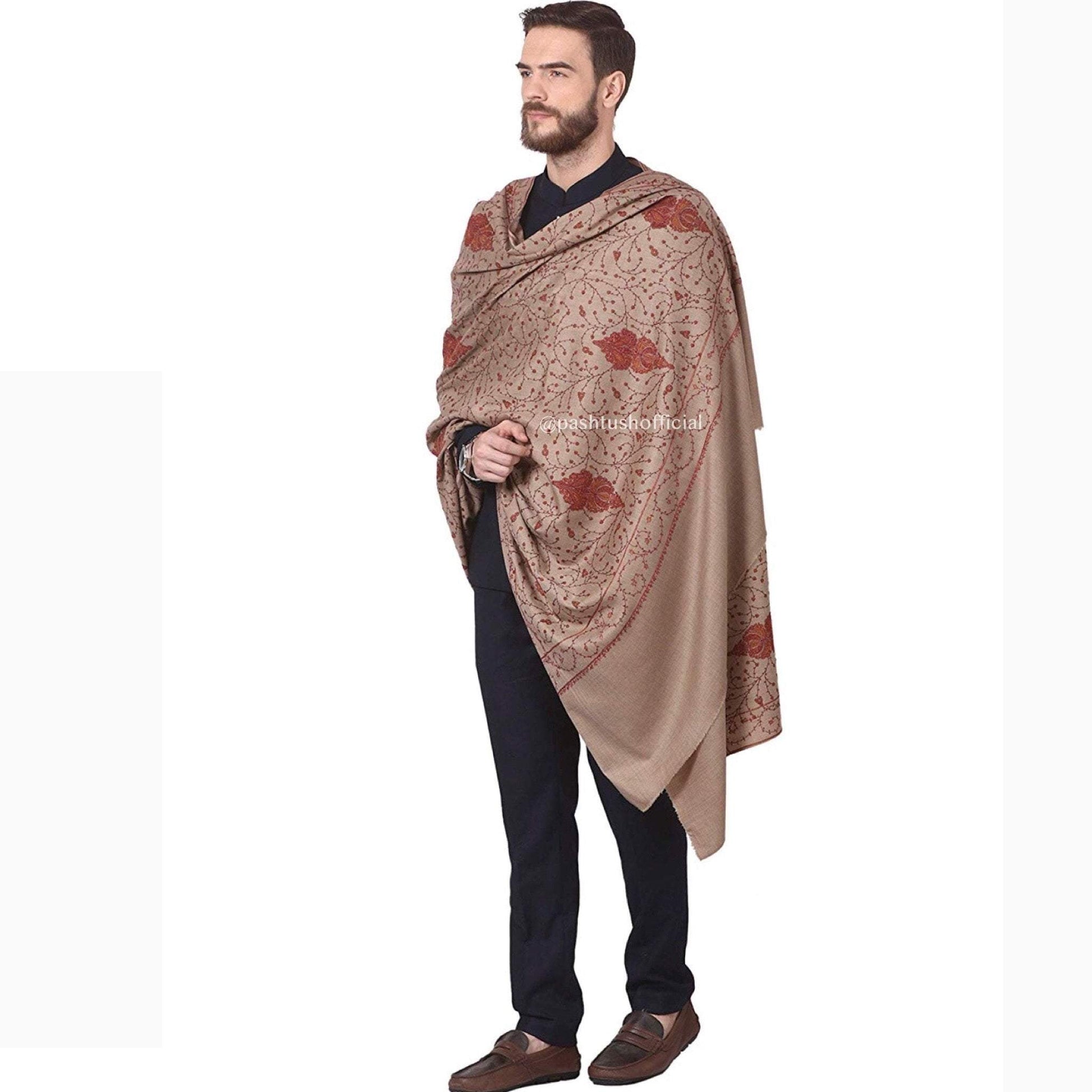 Pashtush India Shawl Pashtush Mens Embroidered Shawl in Extra Fine Wool