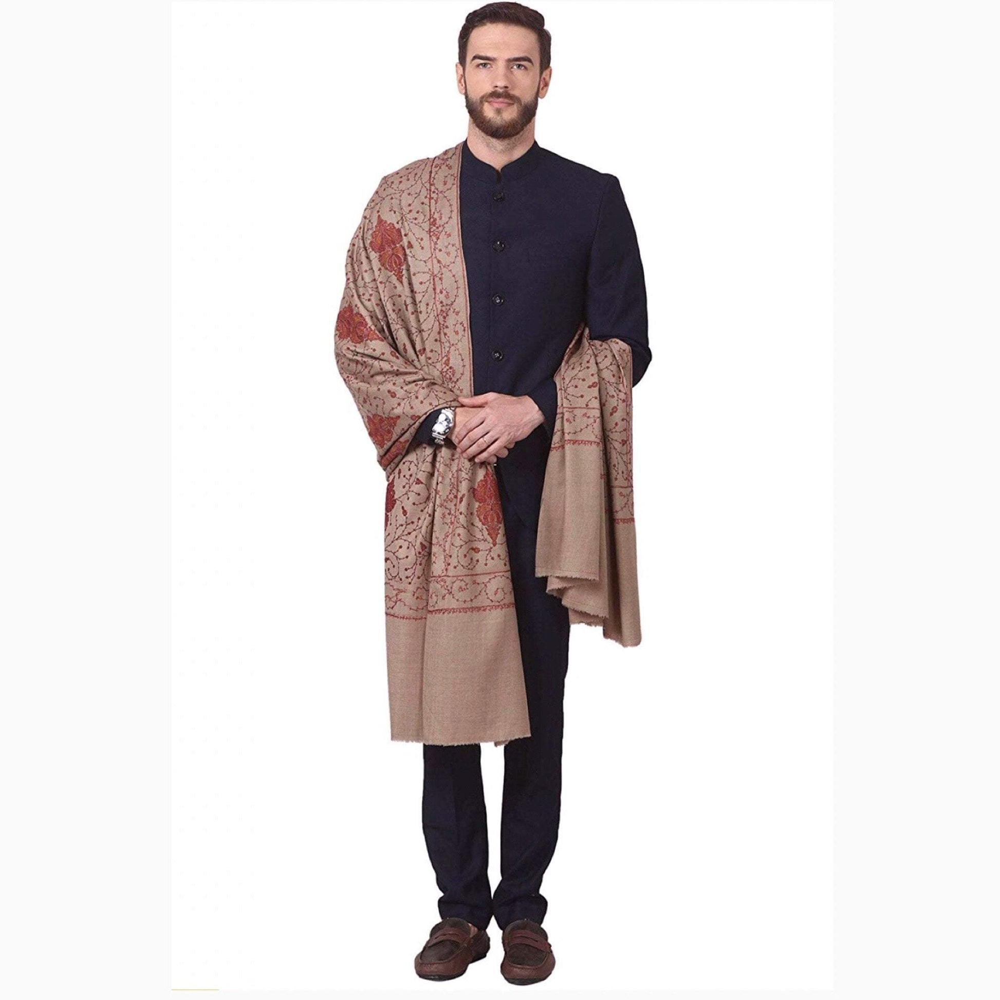 Pashtush India Shawl Pashtush Mens Embroidered Shawl in Extra Fine Wool