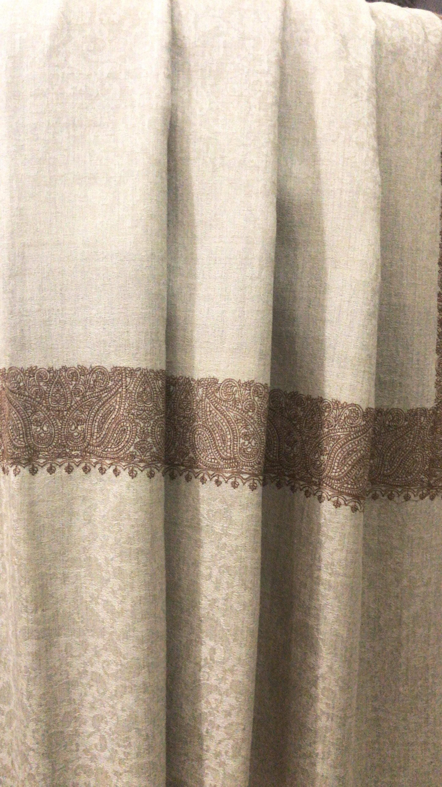Pashtush India shawl Pashtush Mens Kashmiri Embroidery Tone on Tone Double border Shawl Medium size 48x95 inches
