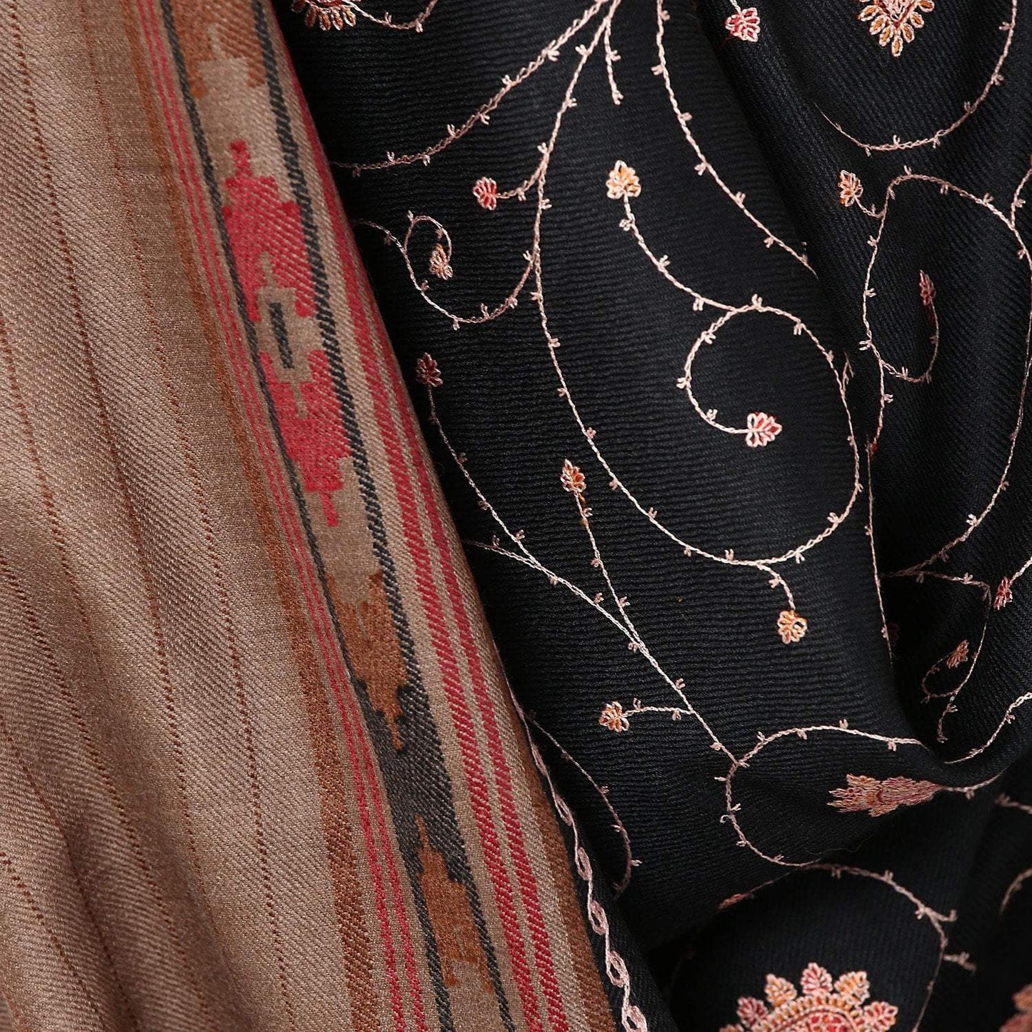 Pashtush India shawls Pashtush Women's Full Jaal Embroidery black with coffee palla ( Black)