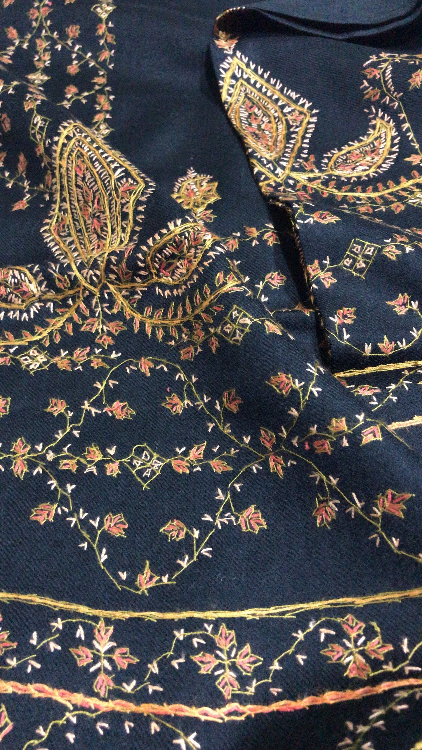 Pashtush India Shawl Pashtush Womens Handmade Needlework Kashmiri Embroidered Shawl in Black ( 100% Pure Wool Product)