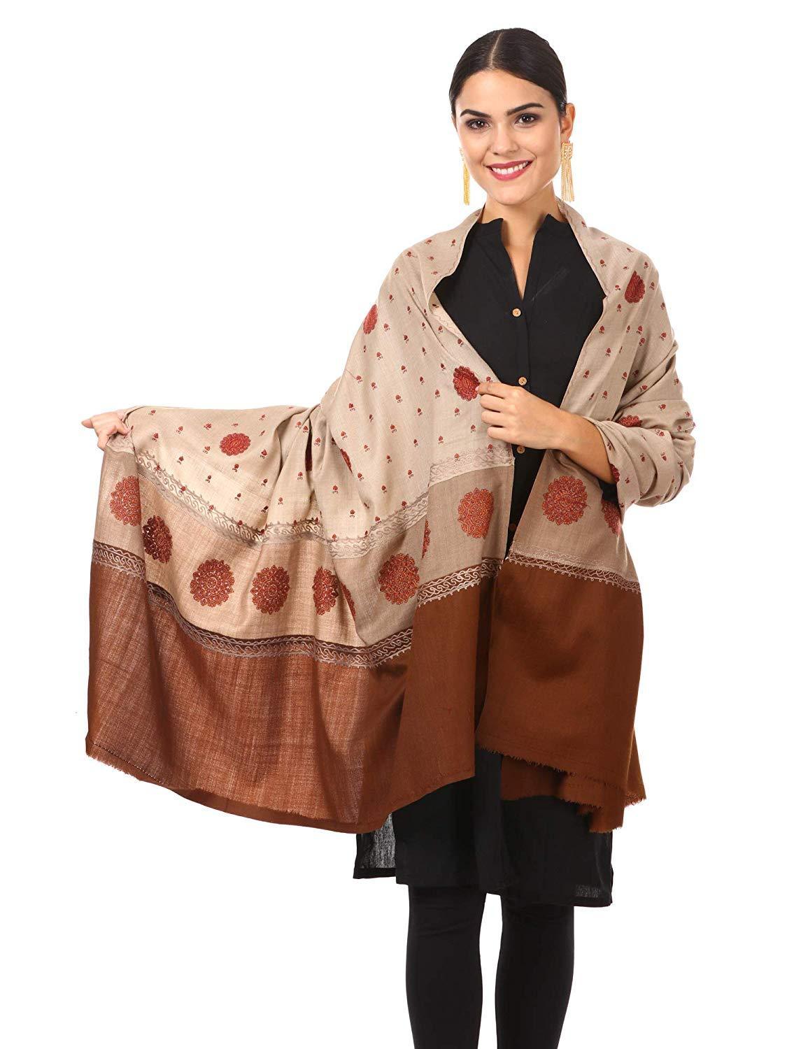 Pashtush India shawl Pashtush Womens, Kashmiri Embroidery Shawl with Palla Deisgn, Bridal Pashmina Collection