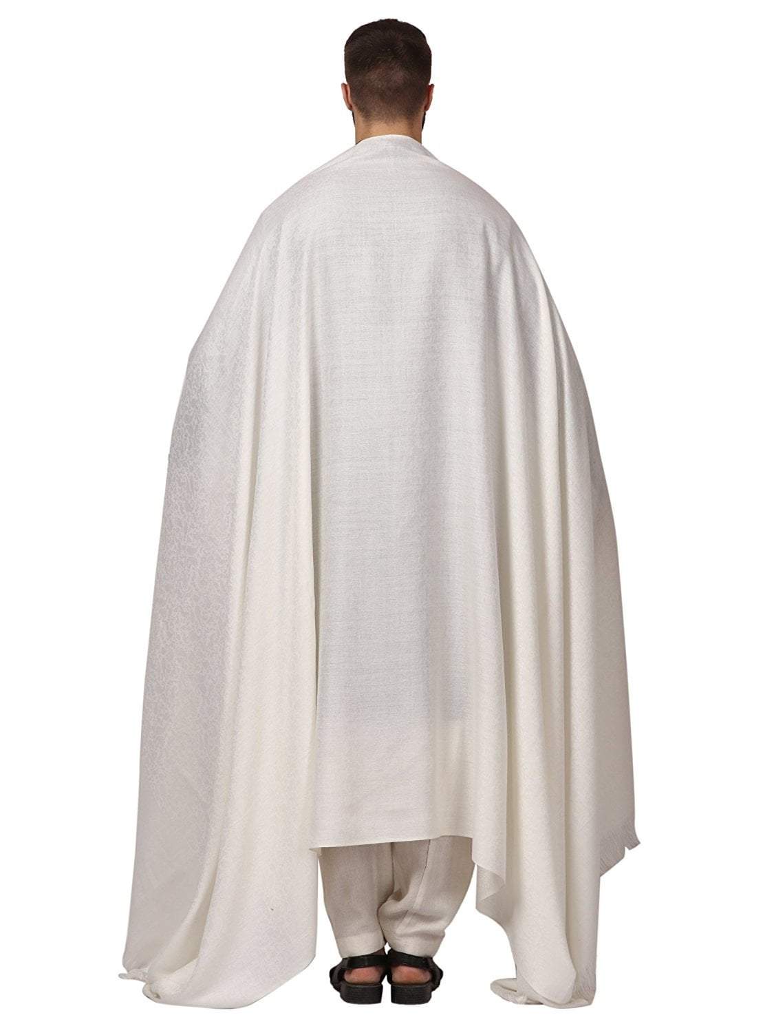 Pashtush India Cream Pashtush Woven Jacquard Design Mens Shawl, Light Weight Australian Merino Wool, Warm, Full Size