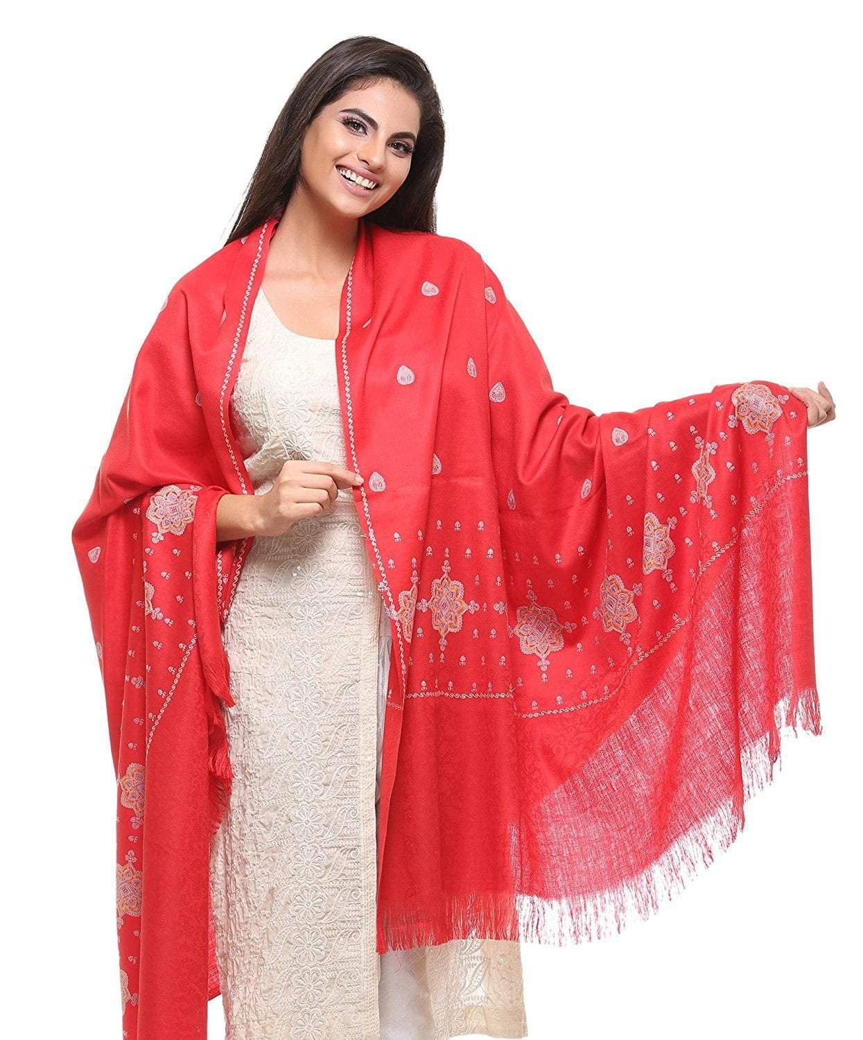 Pashtush India Shawl Pashtush Womens Kashmiri Embroidery Shawl, red