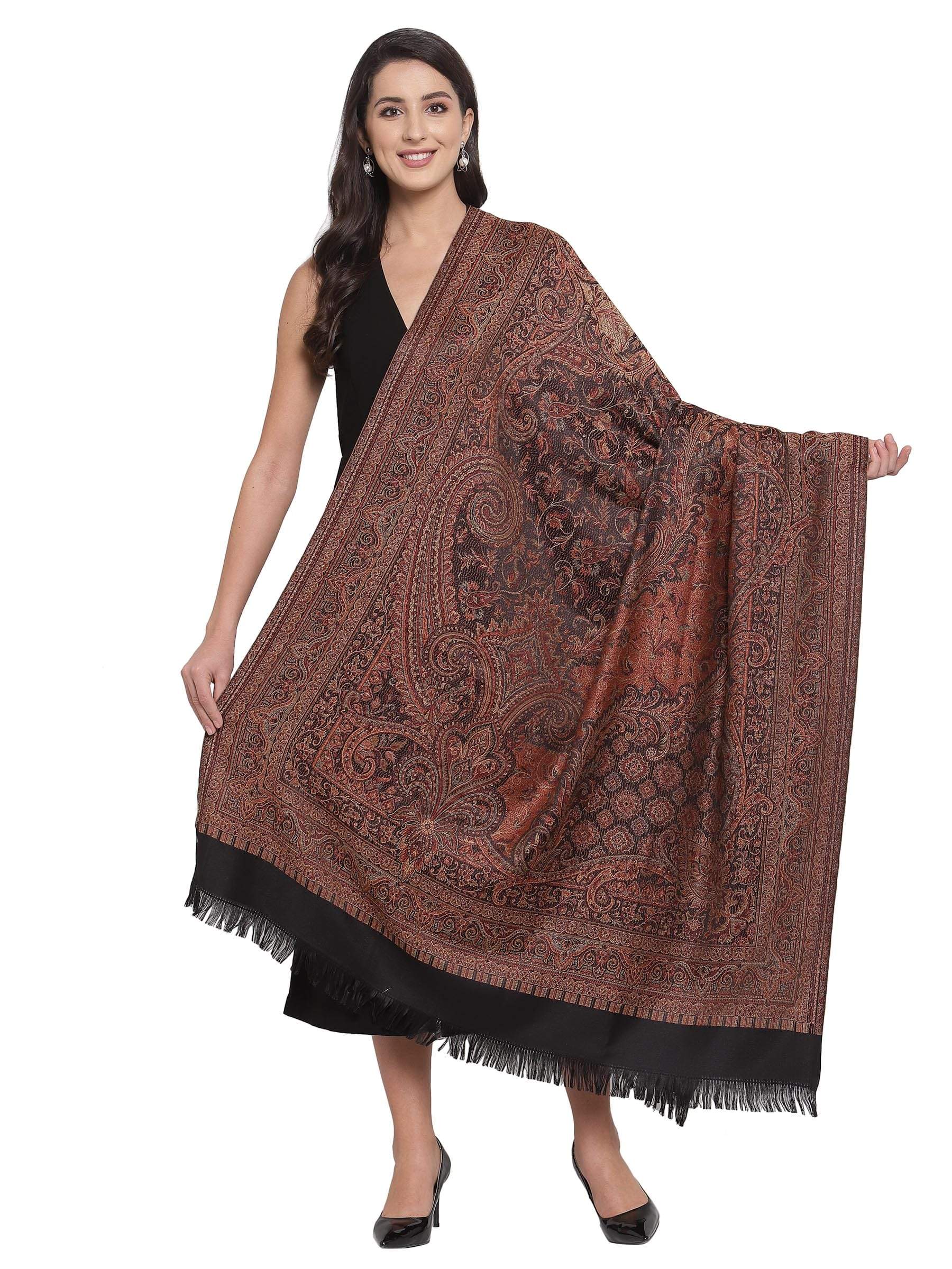 Pashtush India 100x200 Copy of Pashtush Women's Jamawar Shawl, Navy blue