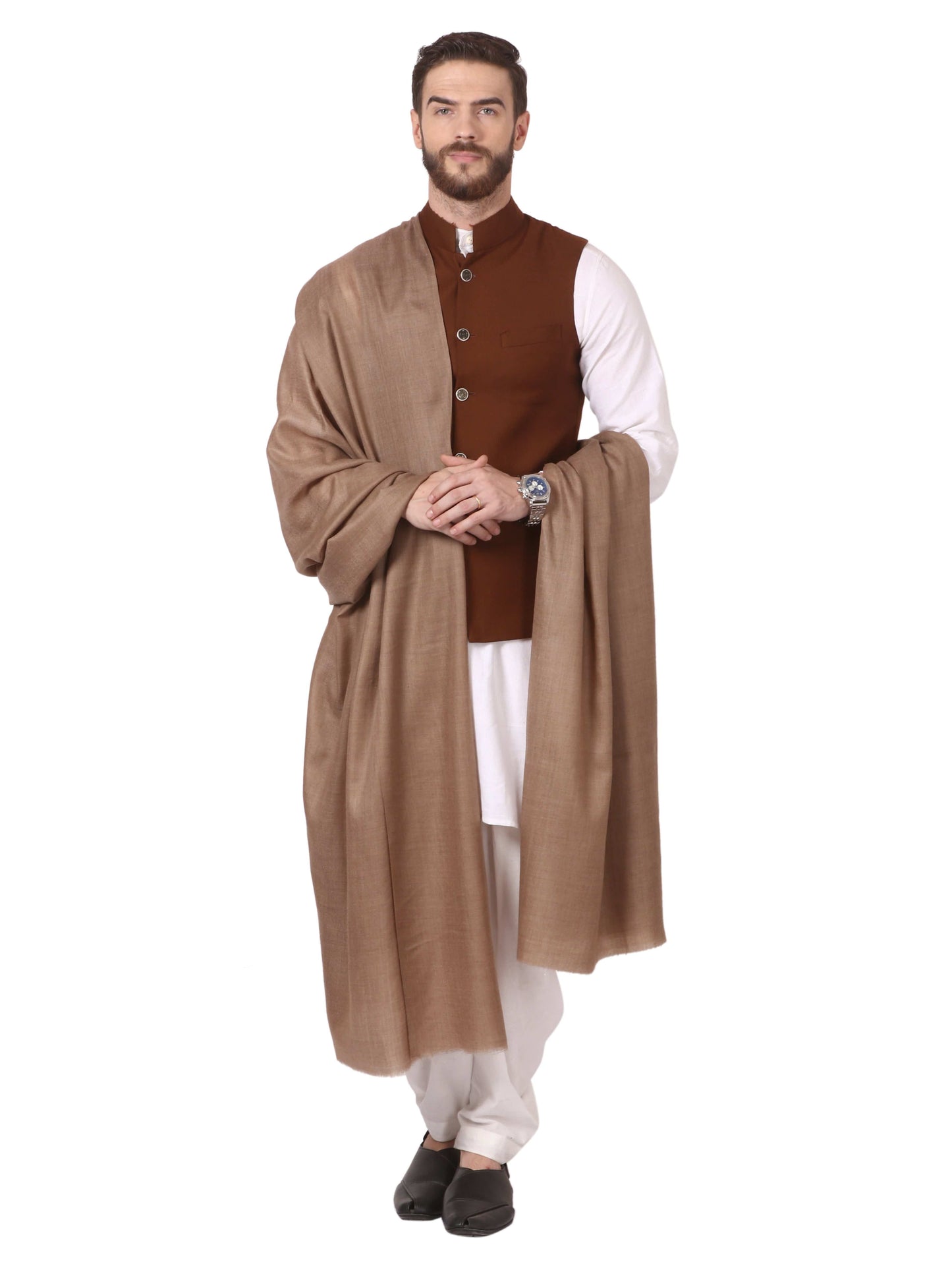 Pashtush Store Shawl Mens Blended Wool (50%) Ring Shawl, light weight, Taupe