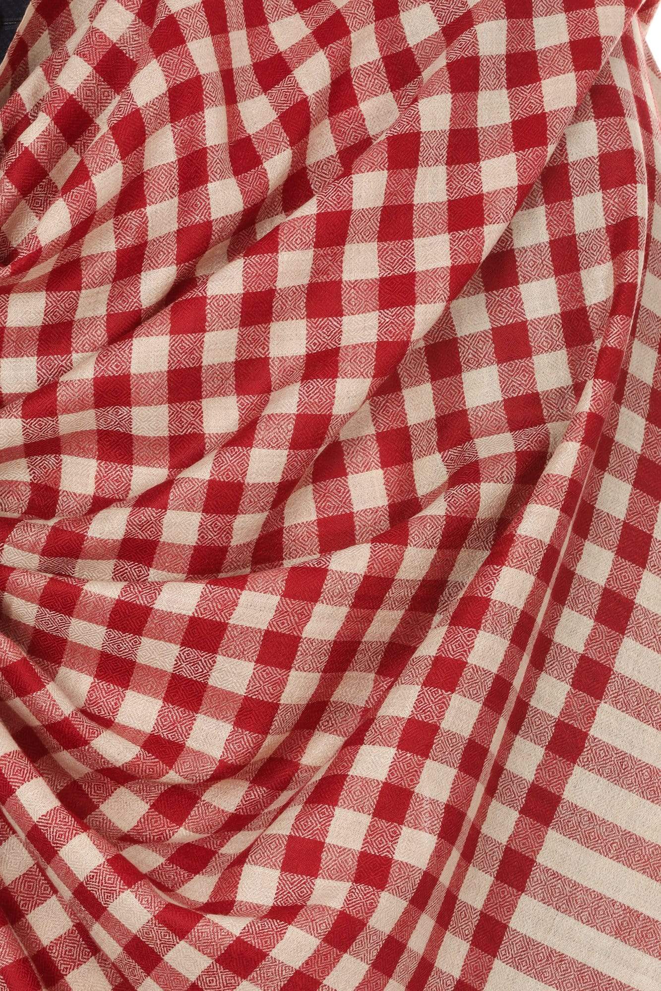 Pashtush Shawl Store Stole Mens Fine Wool Checkered Stole, Extra Soft and Warm - Maroon