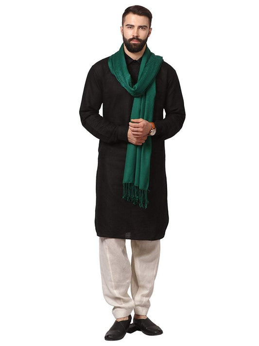 Pashtush India 70x200 Mens Fine Wool Jacquard Muffler - Bottle Green