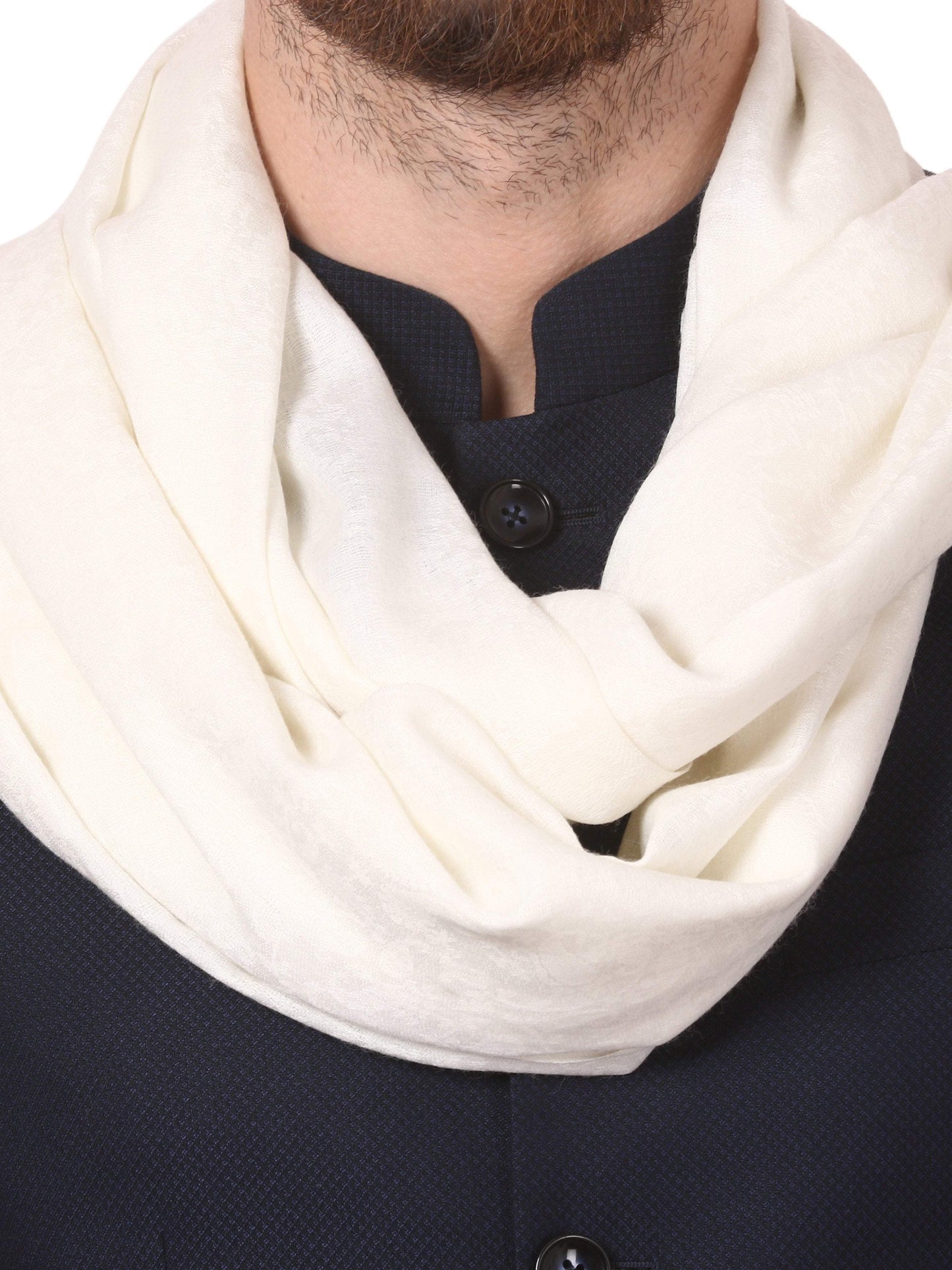 Pashtush India 70x200 Mens Fine Wool Jacquard Muffler - Ivory